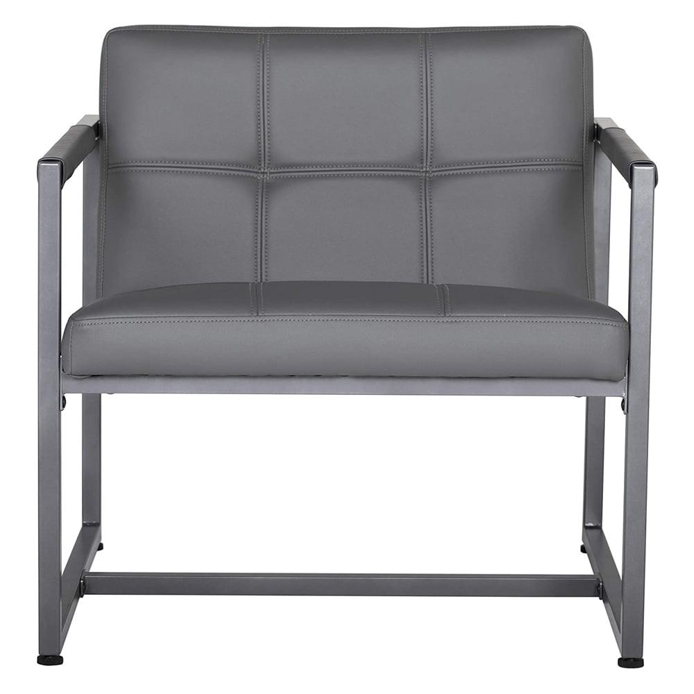 Gray Leather and Metal Mid-Century Modern Accent Chair