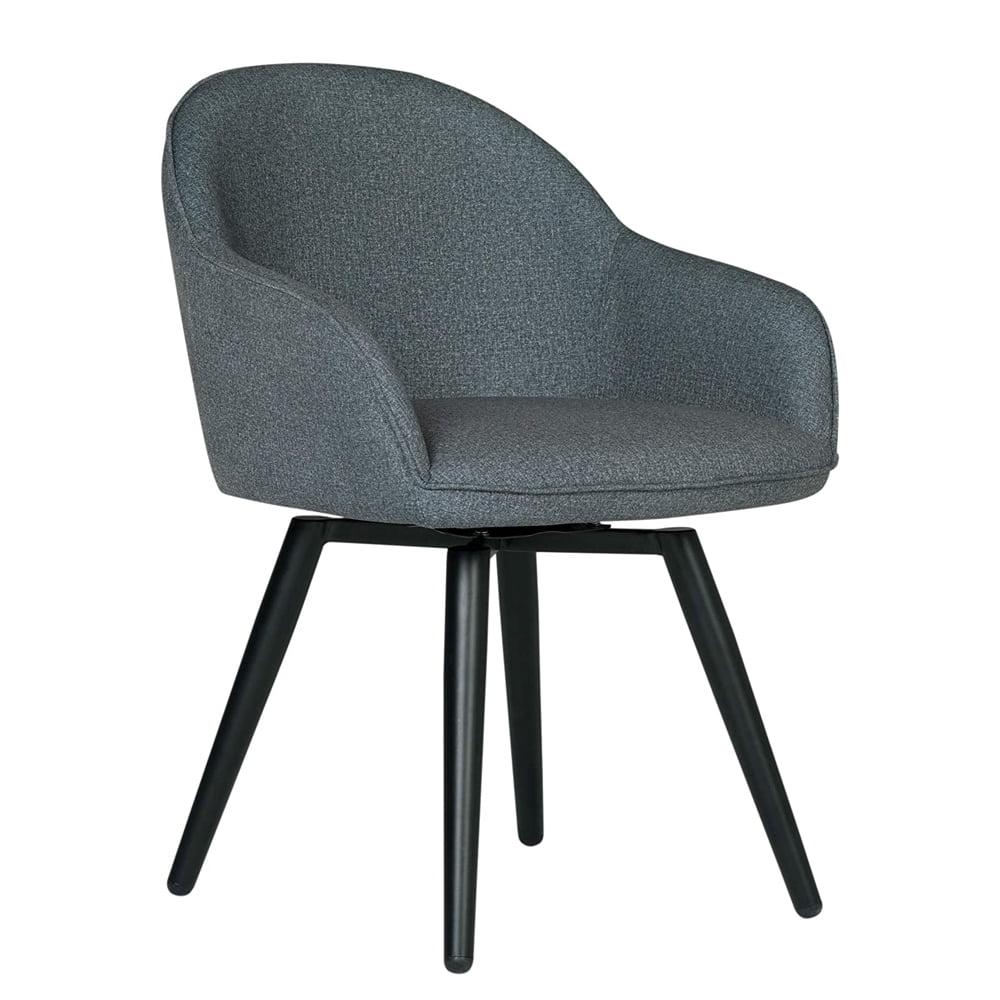 Charcoal Gray Metal Swivel Armchair with Upholstered Seat