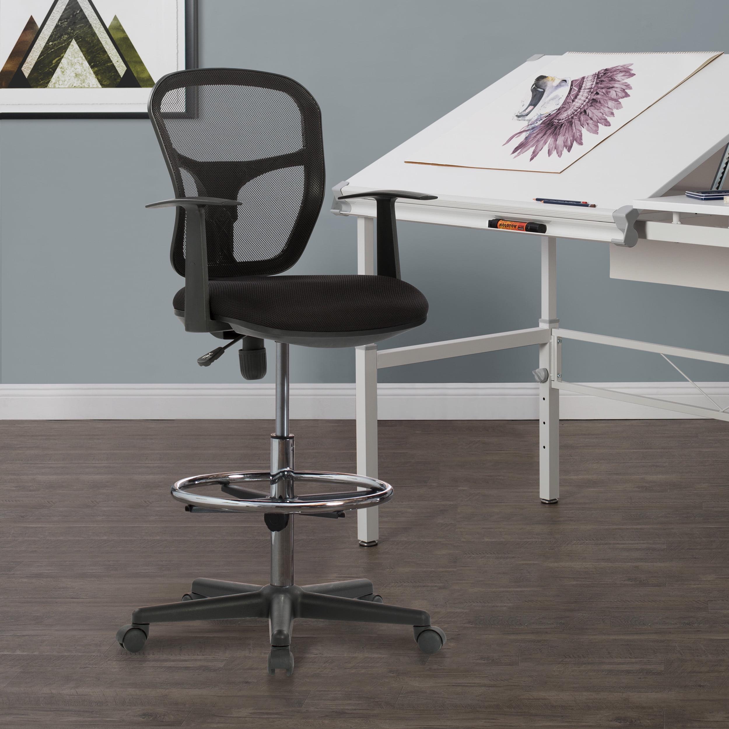 Riviera Drafting Chair - Black: Mesh Back, Adjustable Height, Footring, Home Office & Studio Comfort