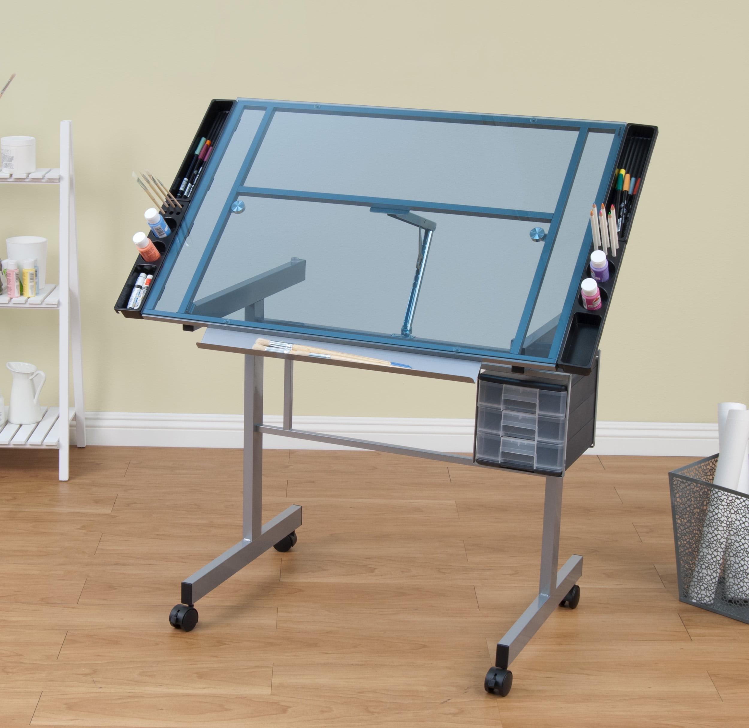 Inbox Zero Craddock Adjustable Glass Top Metal Base Drafting Table