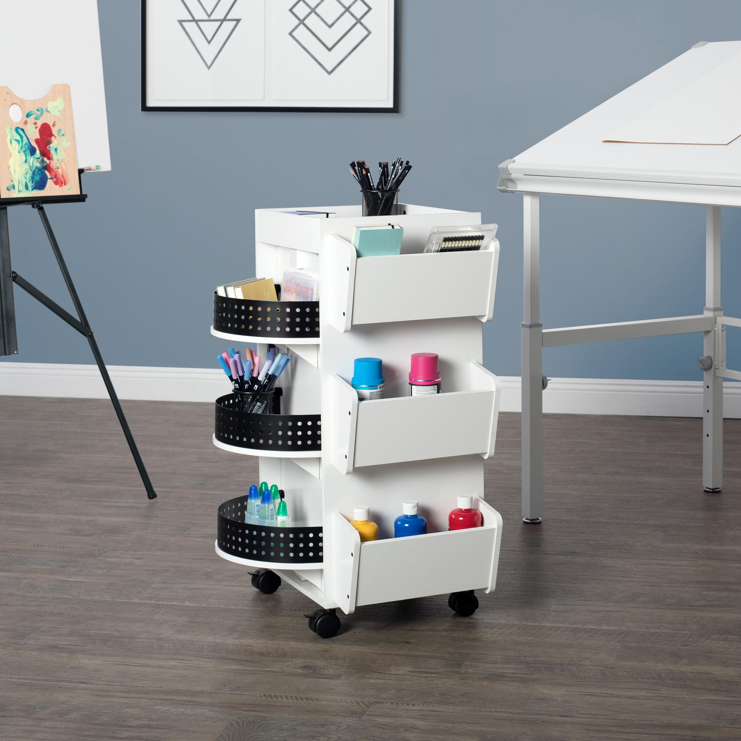 White and Black Swivel Organizer Cart with Shelves