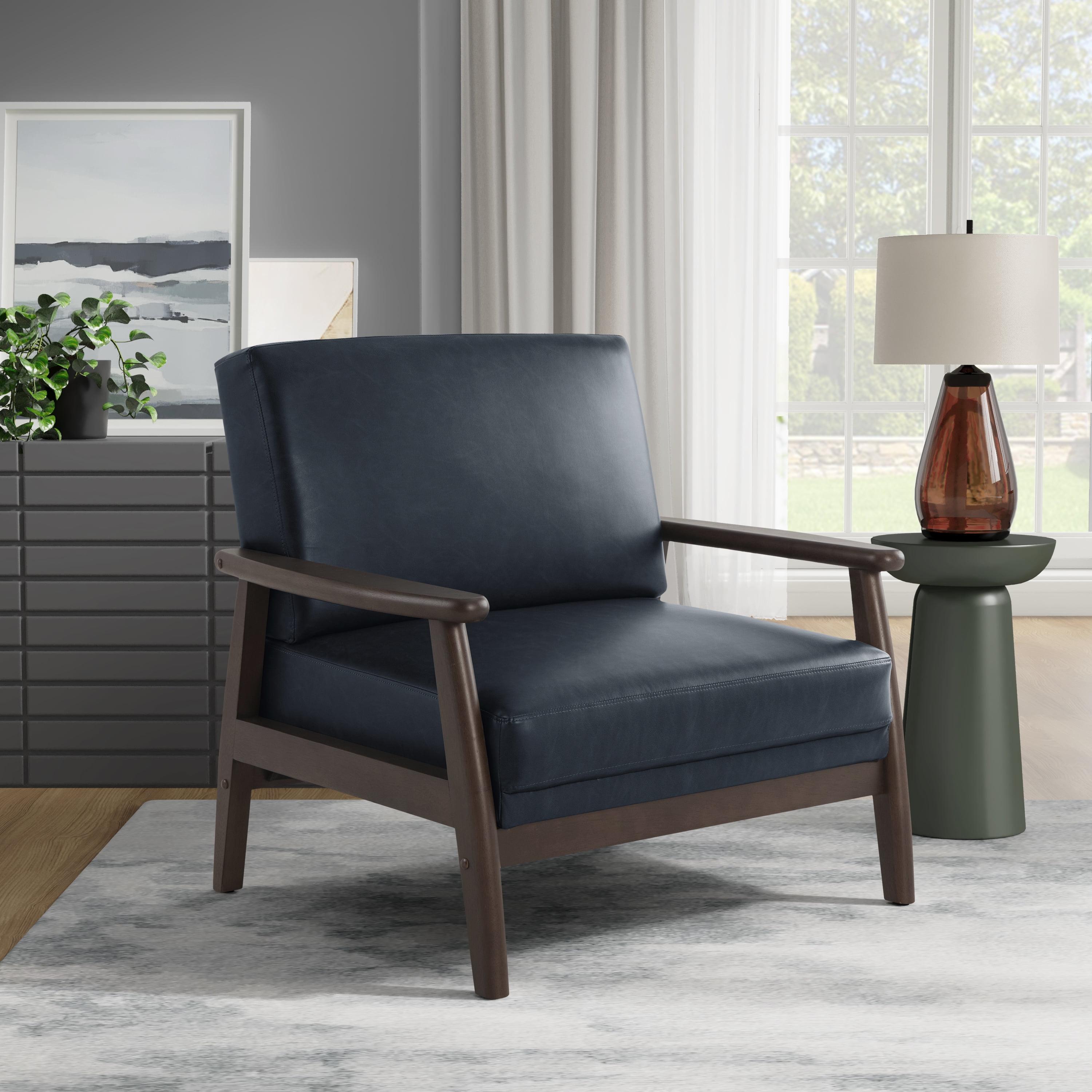 36.6" Modern Solid Wood Accent Chair Upholstered in Faux Leather