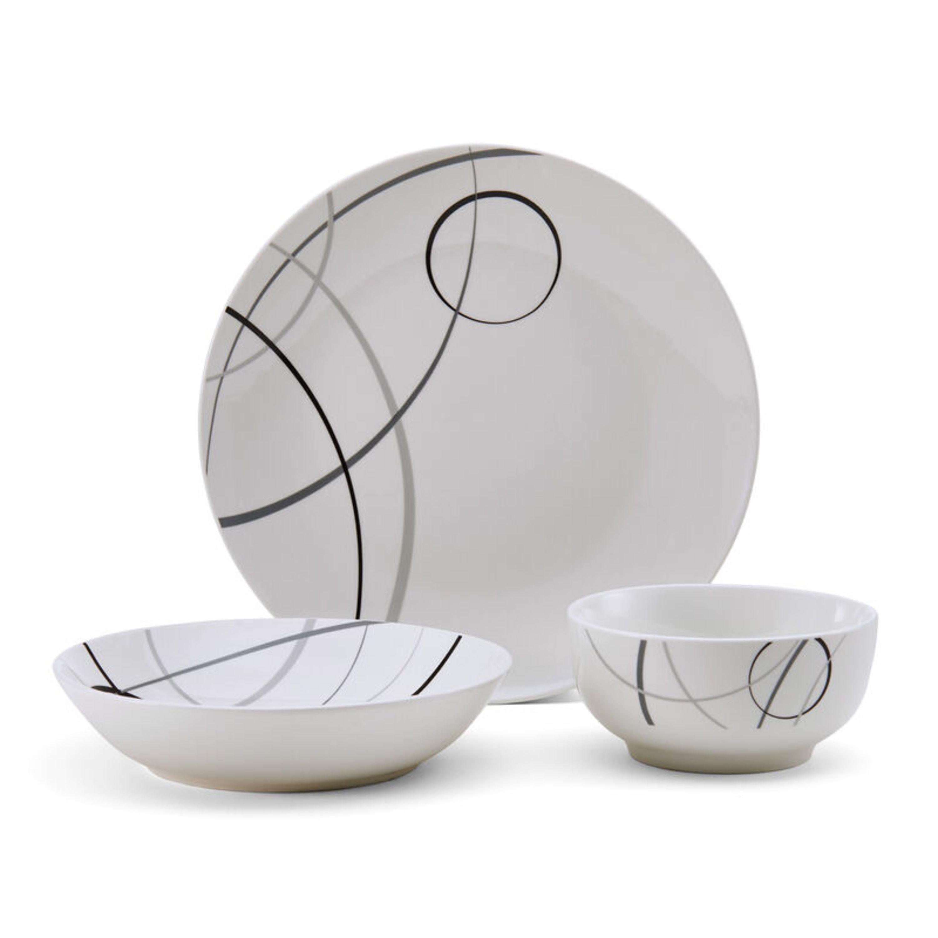 White Porcelain Circles 18-Piece Dinnerware Set, Service for 6