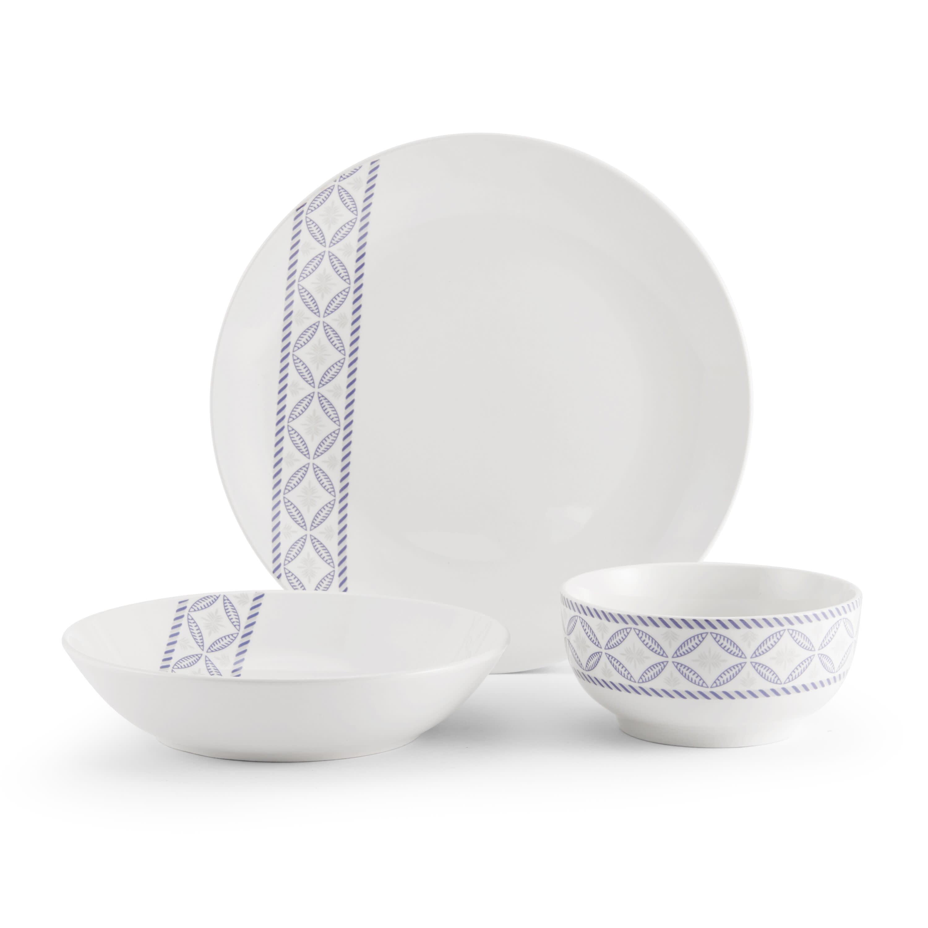 Preslie White and Blue Porcelain 18-Piece Dinnerware Set