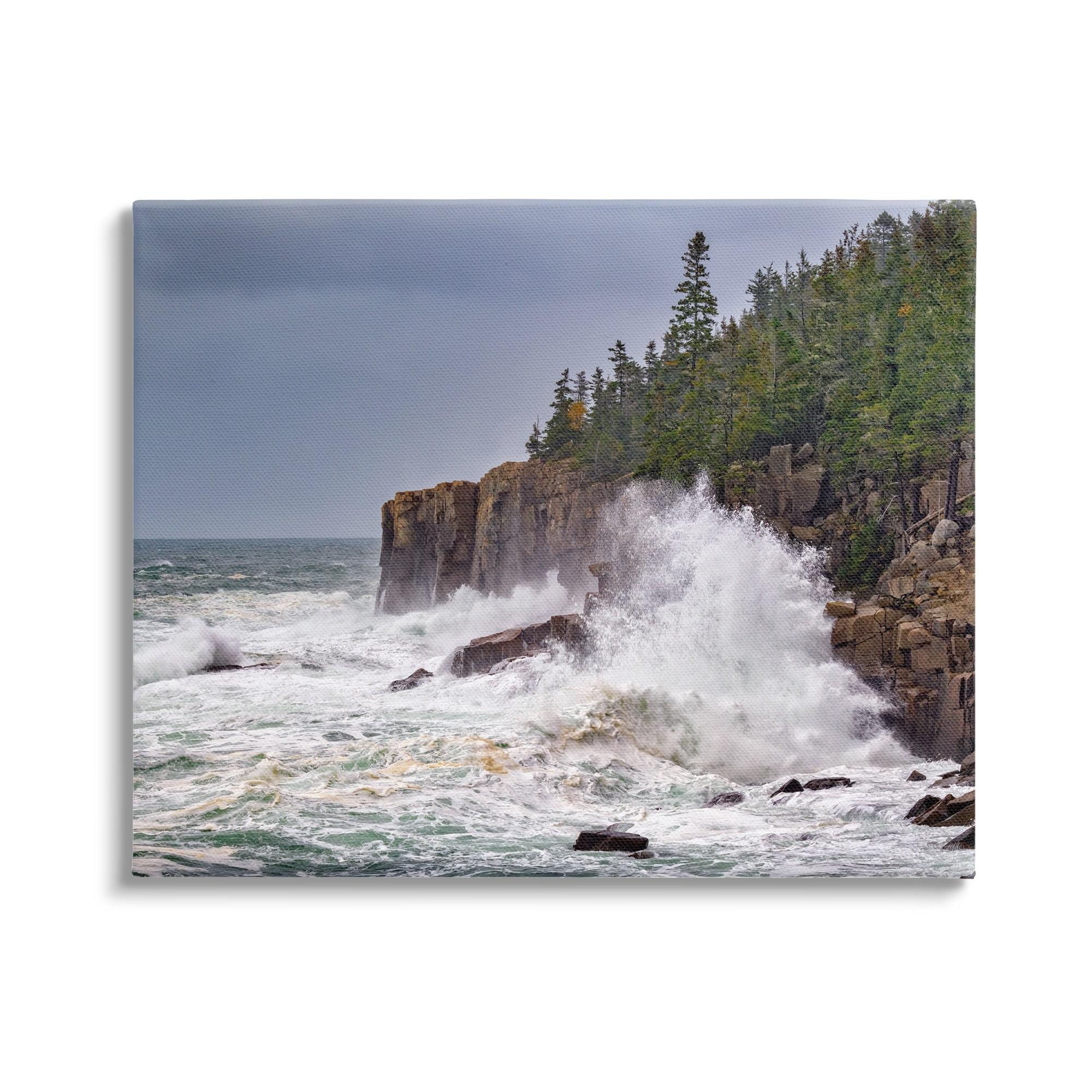 Crashing Ocean Waves Cliff Landscape Canvas Wall Art