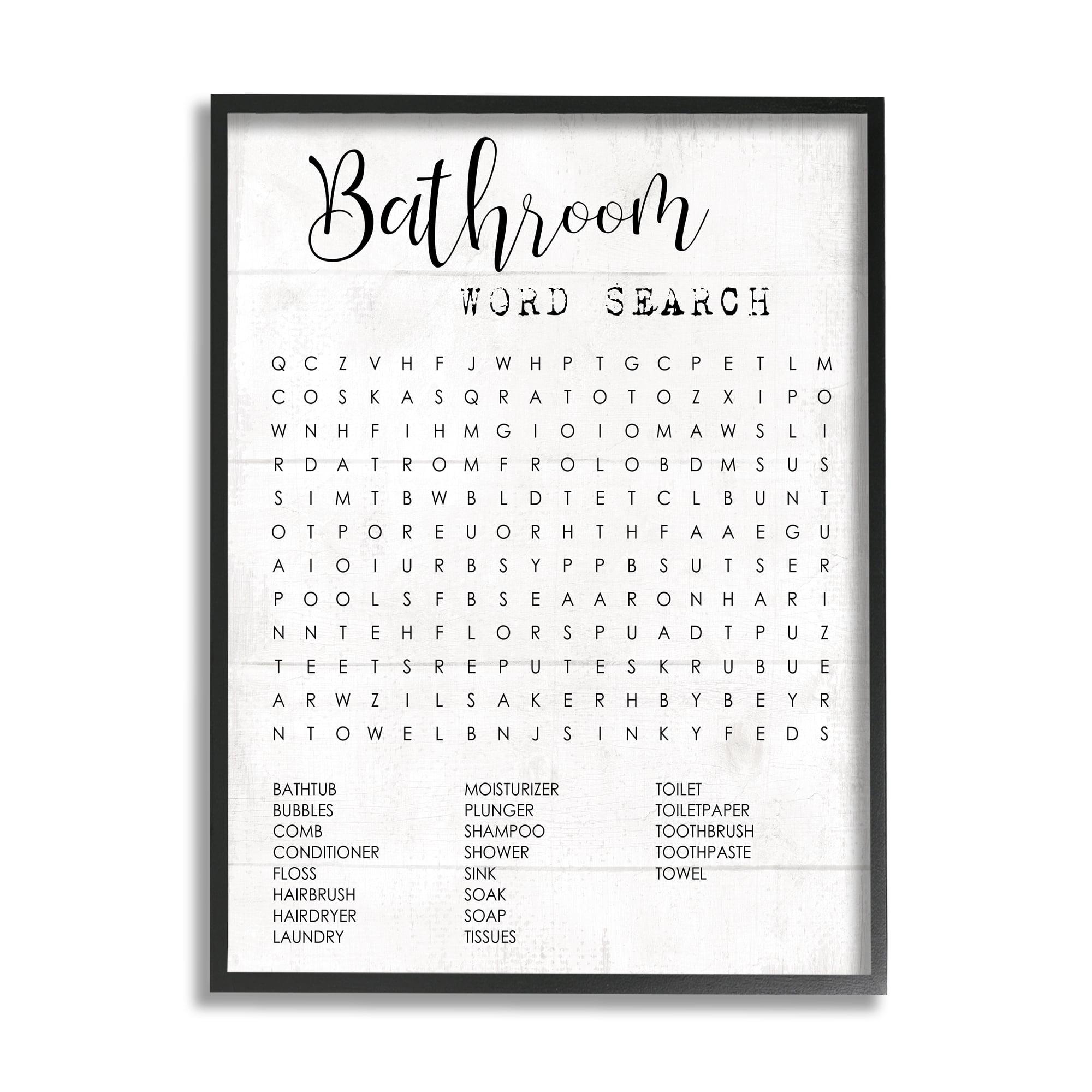 Stupell Industries Bathroom Word Search Fun Family Word Design Black Framed Giclee, 24 x 30