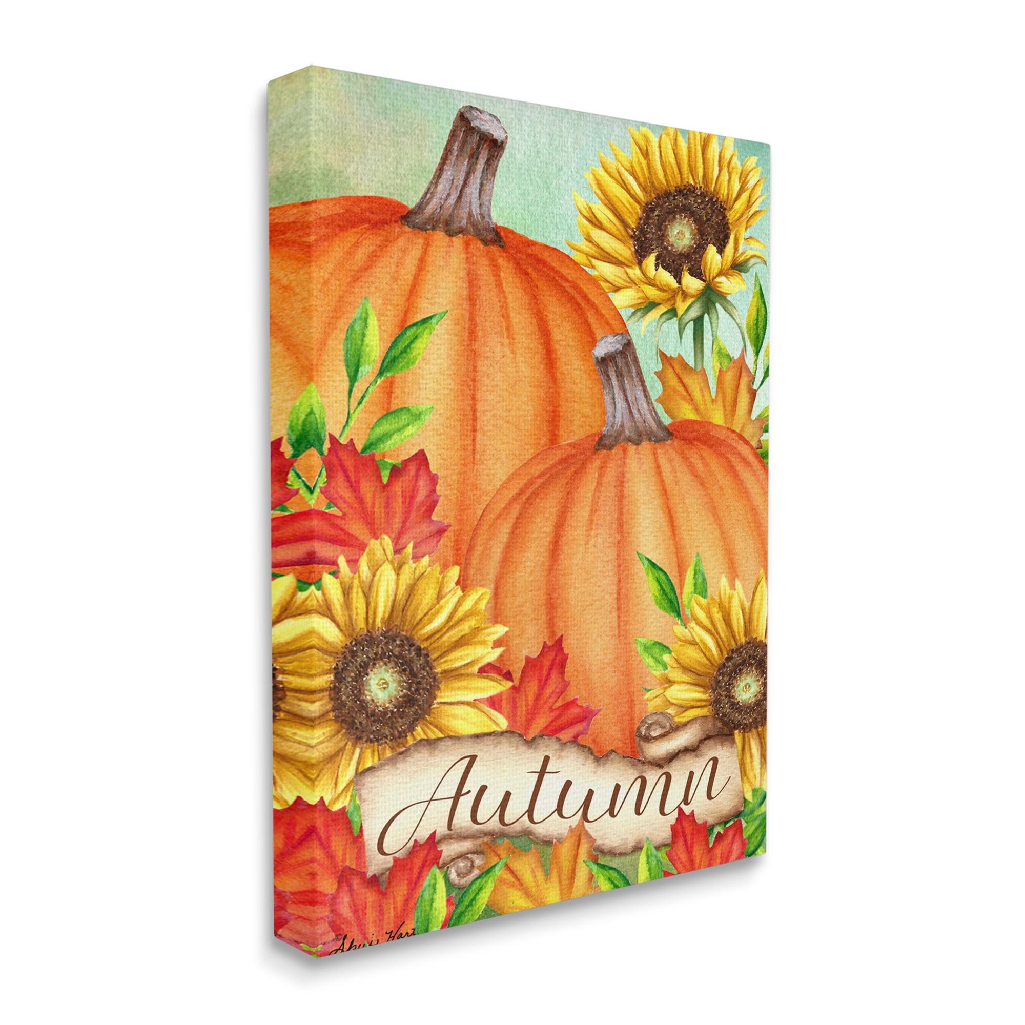 Stupell Industries " Autumn Pumpkins With Sunflowers Red Leaves " by Sheri Hart
