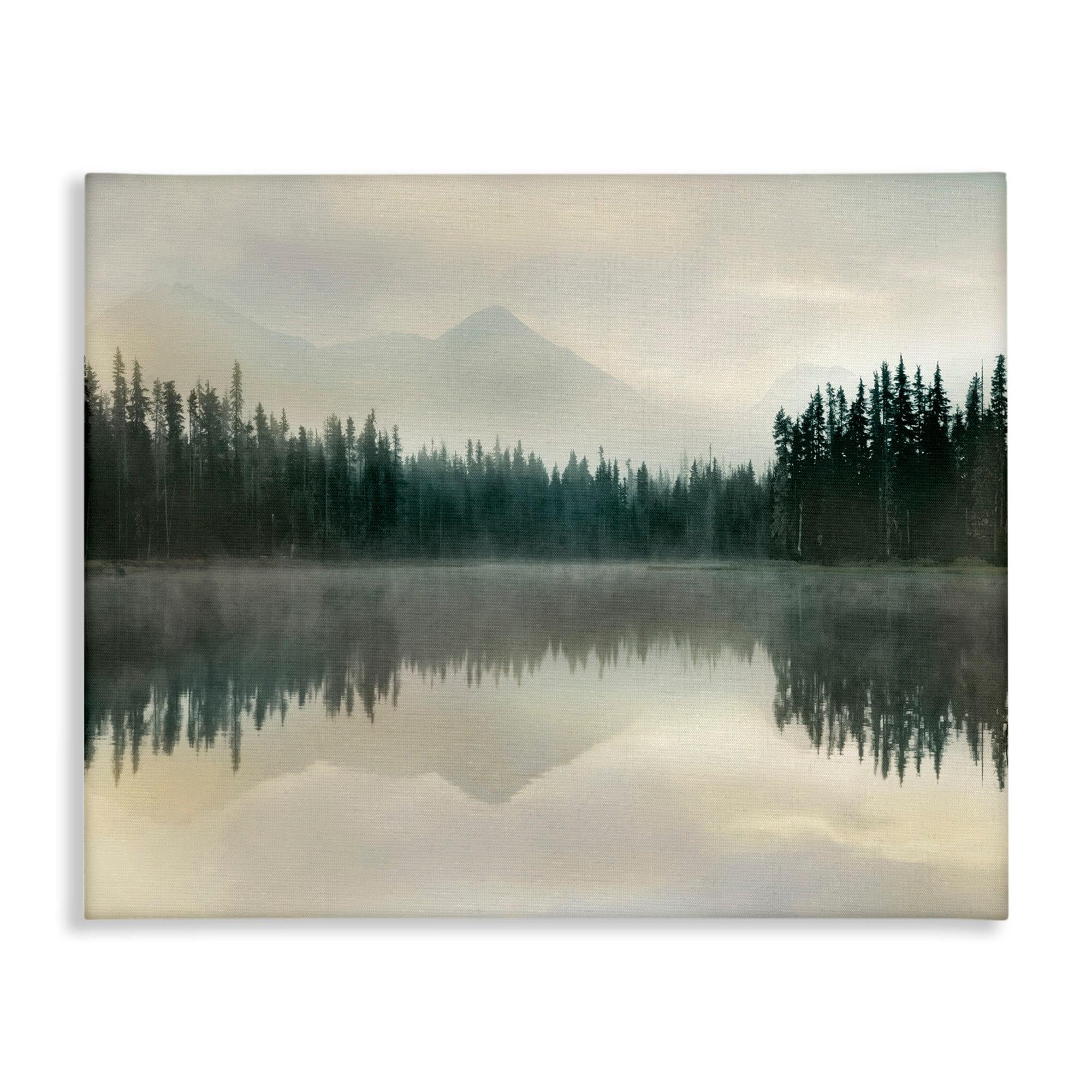 Stupell Industries Foggy Lake Forest Landscape Soft Nature Water Reflection Gallery Wrapped Canvas Wall Art, 16 x 20