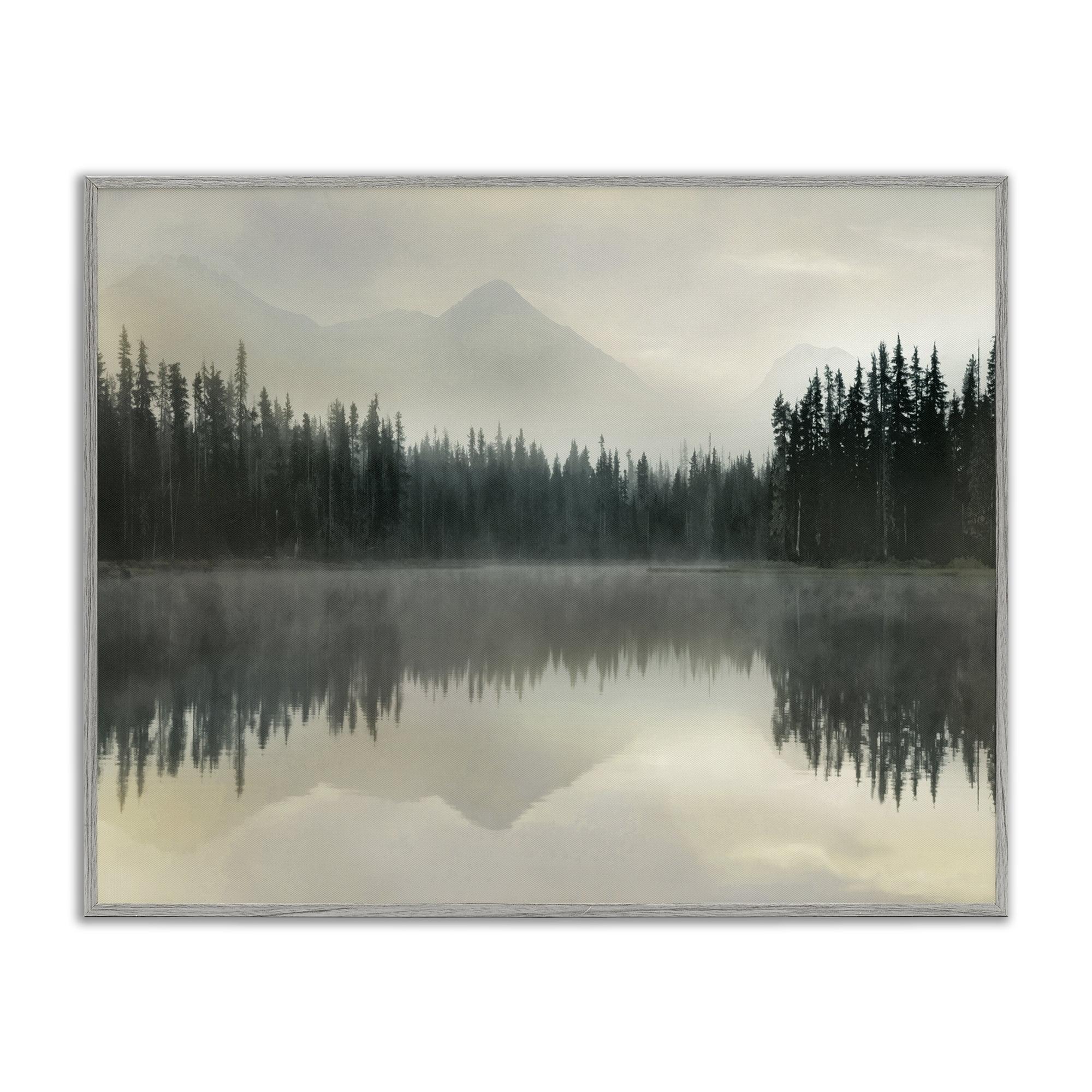 Stupell Industries Foggy Lake Forest Landscape Soft Nature Water Reflection Gray Framed Giclee, 24 x 30