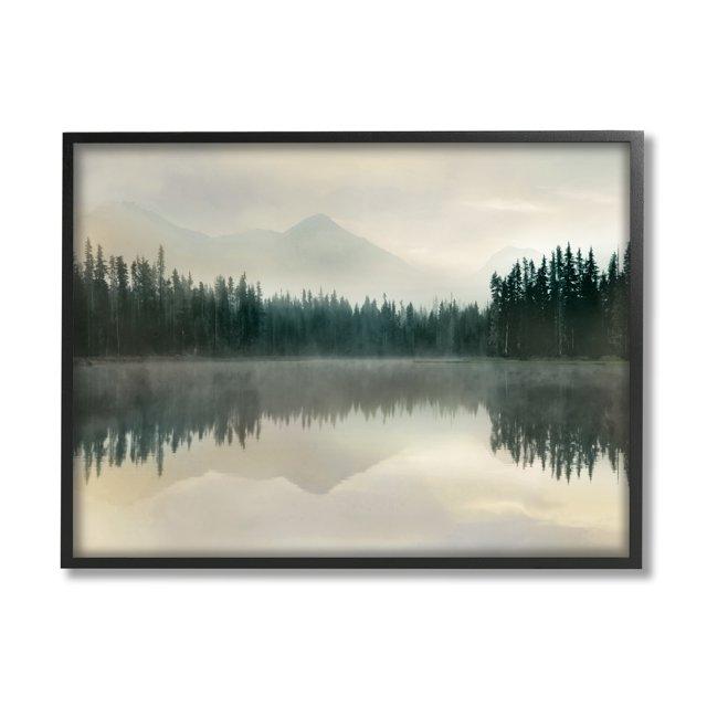 Stupell Industries Foggy Lake Forest Landscape Soft Nature Water Reflection Black Framed Giclee, 24 x 30