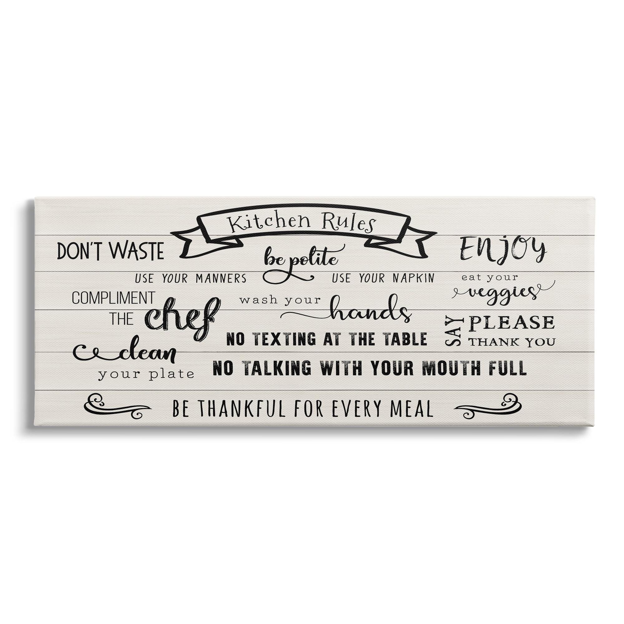 Stupell Indtries Kitchen Rules List Family Happiness Motivational Phrases,24 x 10,Design by CAD Designs
