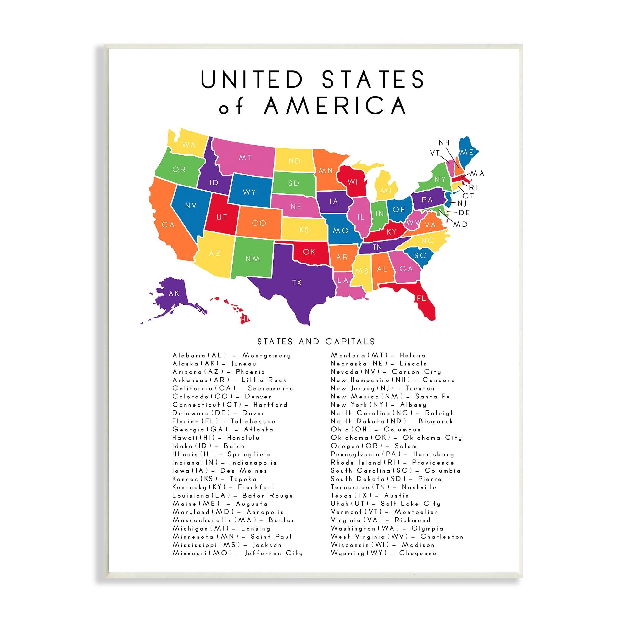 Stupell Industries " USA Map State Abbreviations And Capitals Playful Tones " by Anna Quach