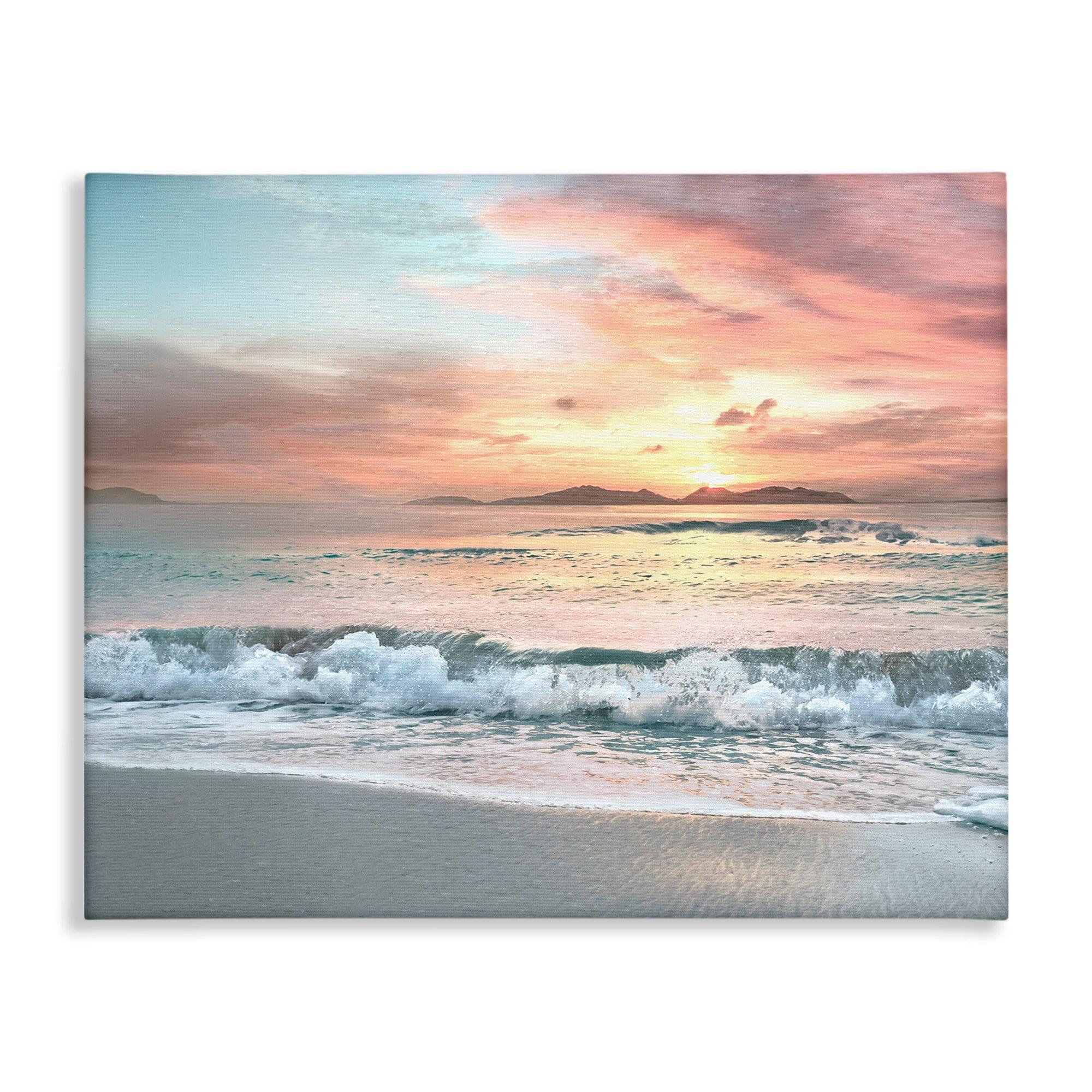 Stupell Industries Morning Sunrise Beach Landscape Distant Mountains Rolling Tide