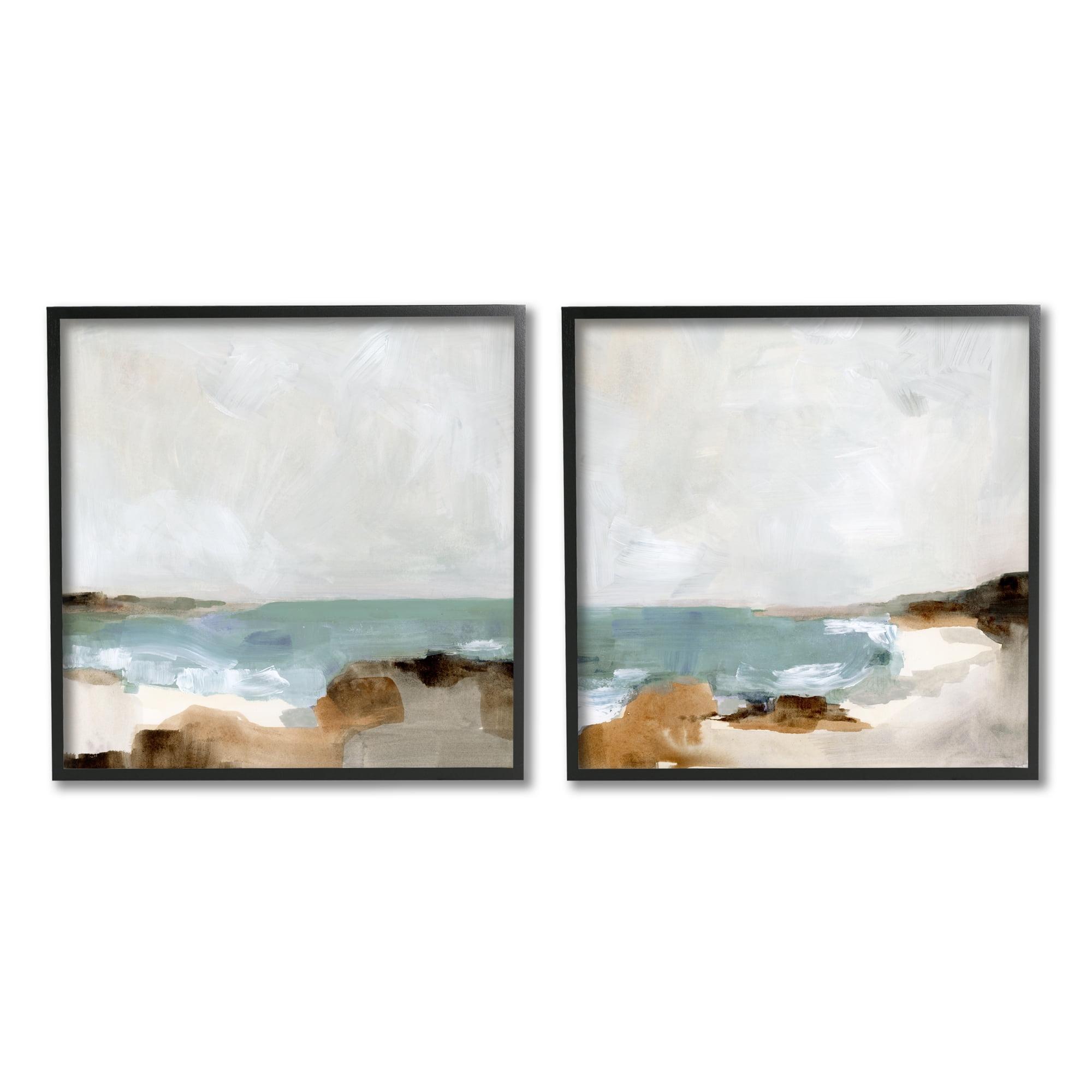 Stupell Industries Abstract Beach Cove Landscape Sandy Cliffs Black Framed, 12 x 12