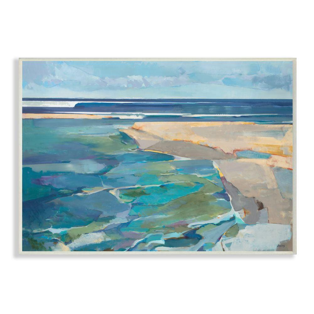 Abstract Beach Landscape Blue and Beige Wood Wall Art, 10 x 15