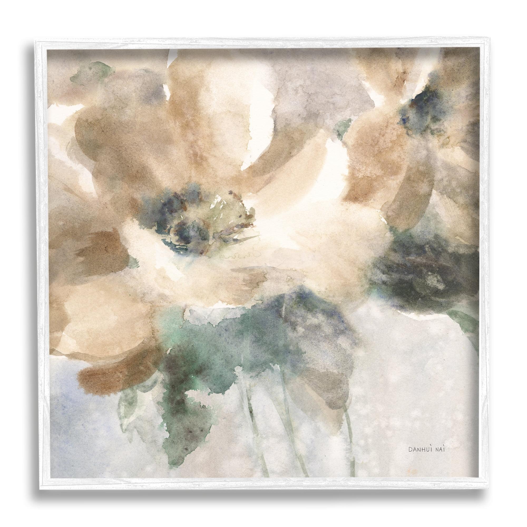 12" x 12" White Framed Beige Flower Wood Print