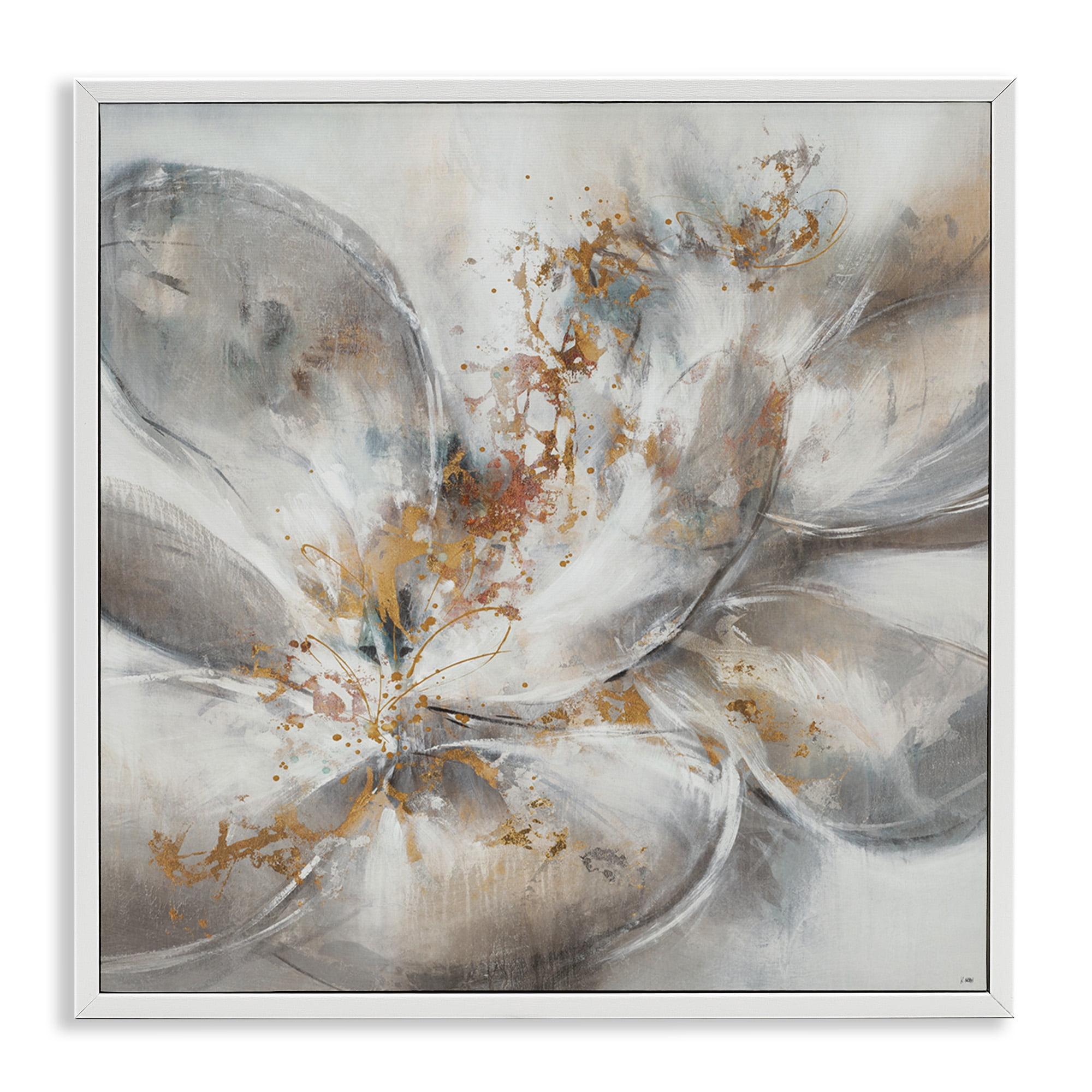 White Framed Abstract Floral Canvas Print, 17" x 17"