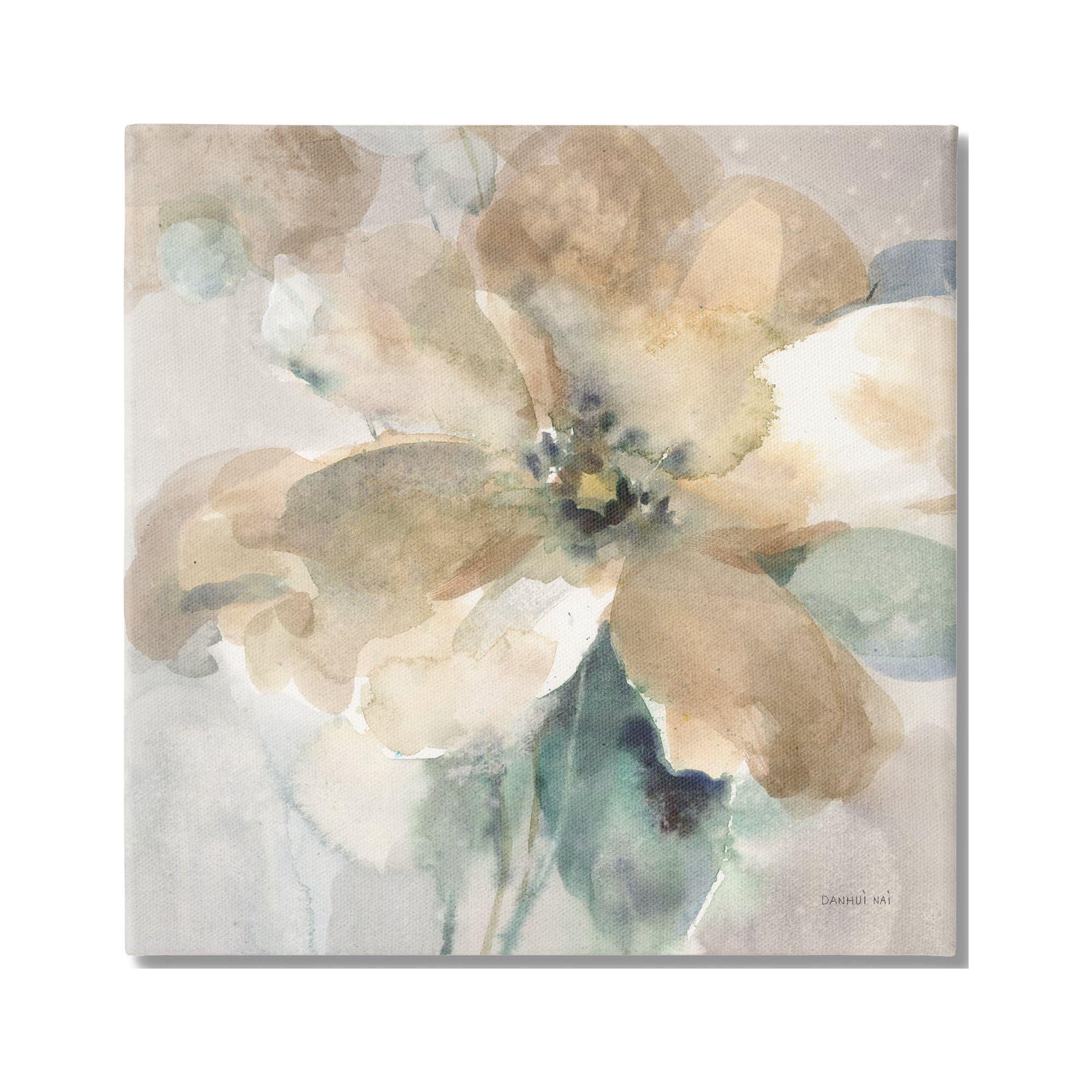 Abstract Flower Petals Beige and Blue Canvas Wall Art