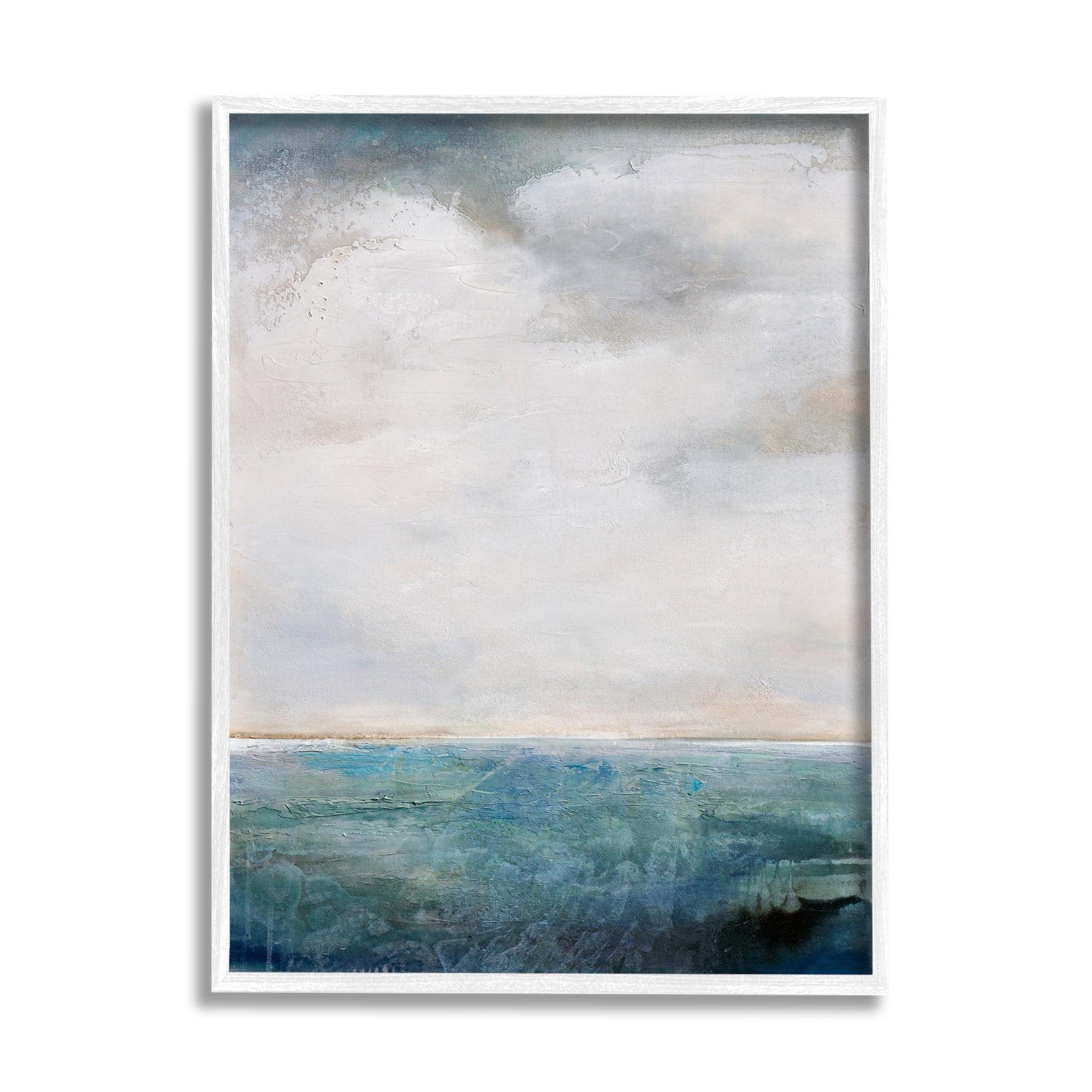 White Framed Abstract Ocean Horizon Canvas Print, 11 x 14