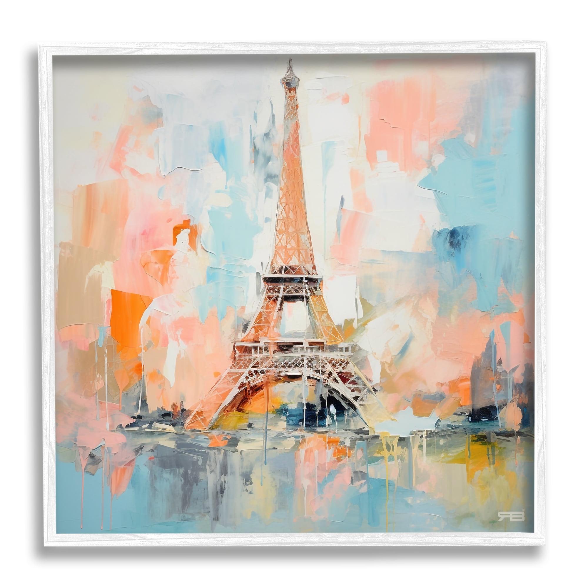 Stupell Industries Abstract Pink Eiffel Tower Abstract Painting White Framed Art Print Wall Art, 17 x 17