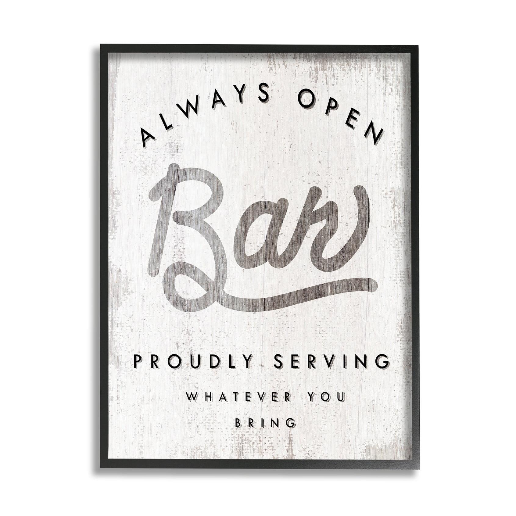 Stupell Industries Always Open BYOB Bar Sign Funny Drinking Phrase Black Framed, 11 x 14, Design by Daphne Polselli