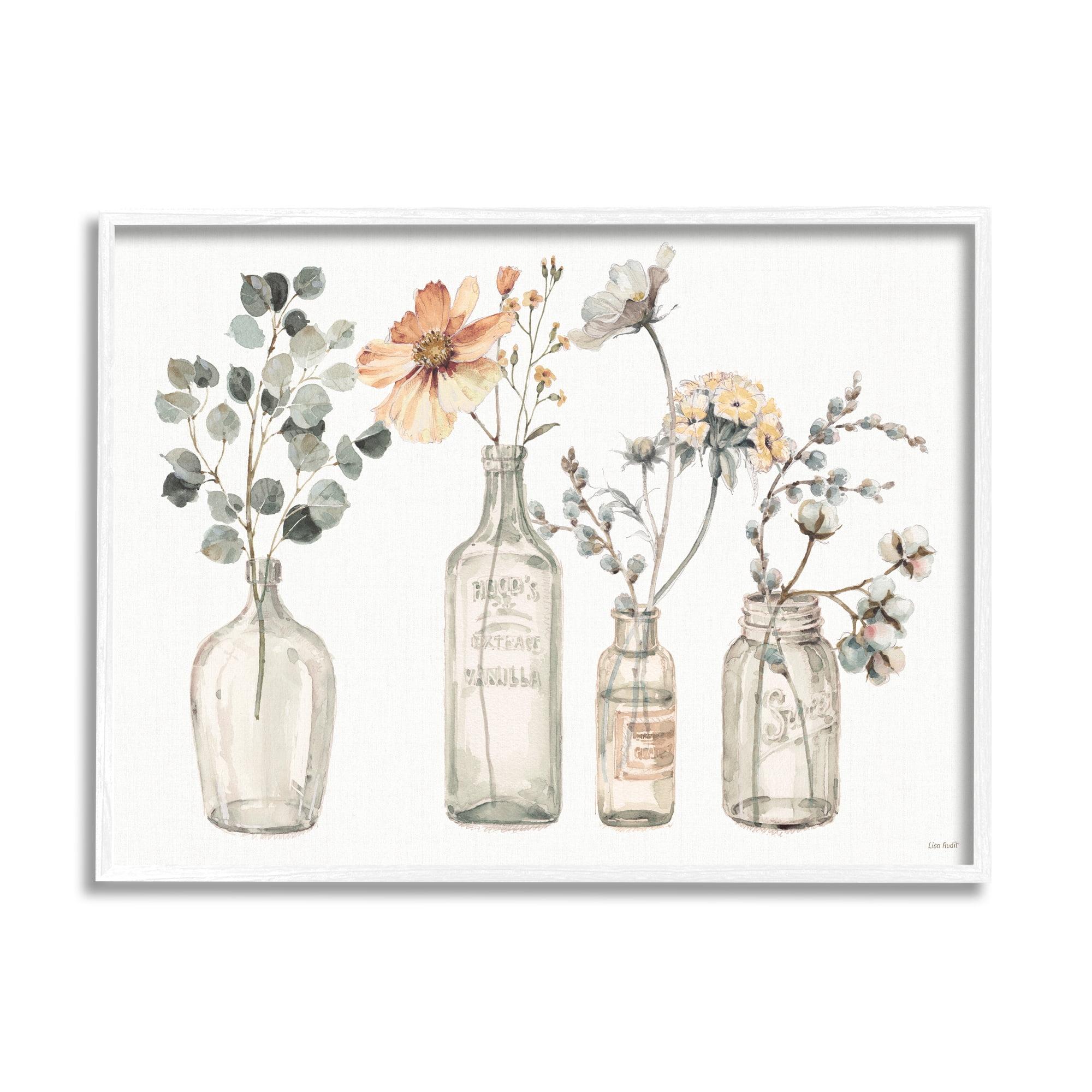 Antique Floral Bouquets in Glass Jars Framed Print