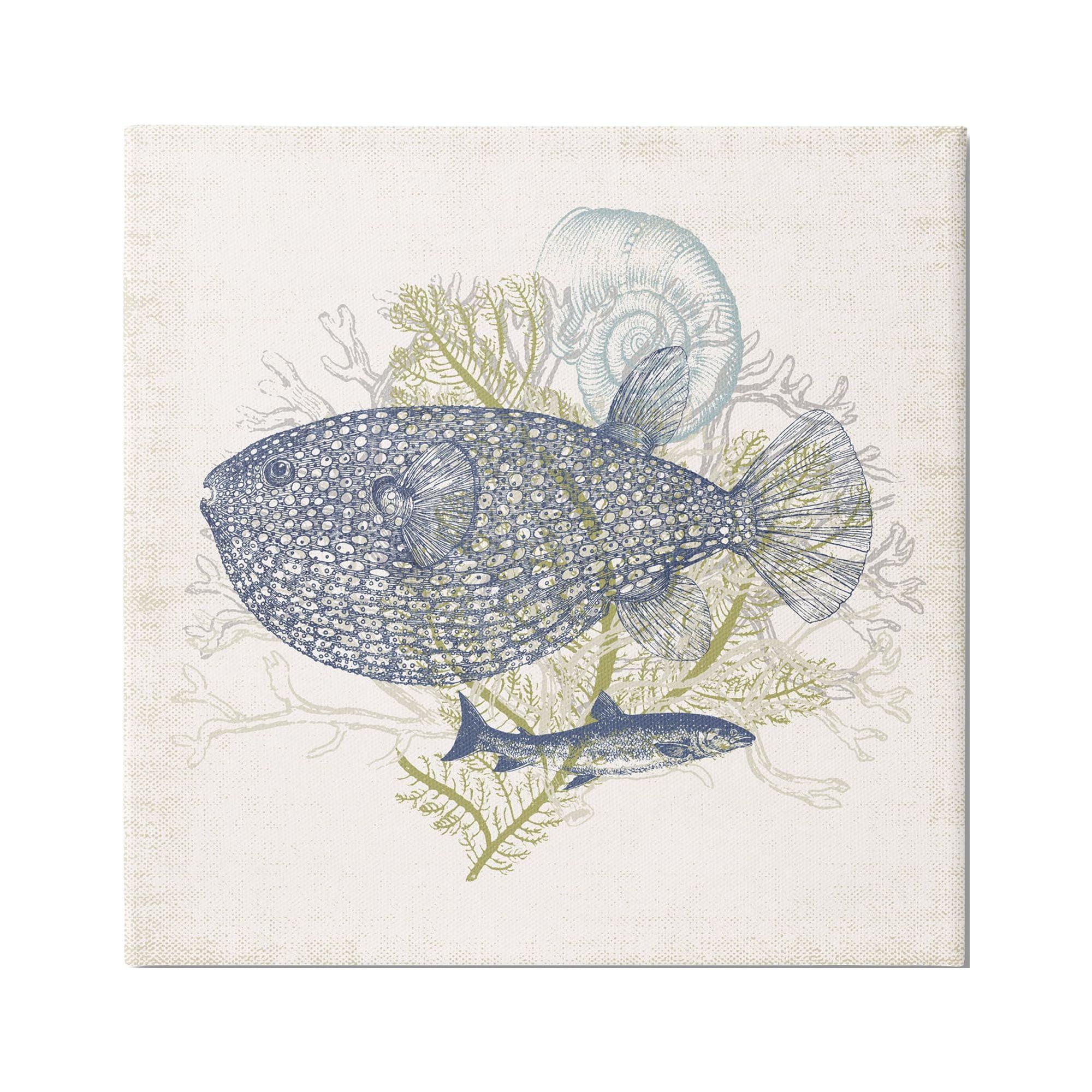 Stupell Industries " Aquatic Sea Life Rustic Seashell Layered Fish " by Victoria Barnes