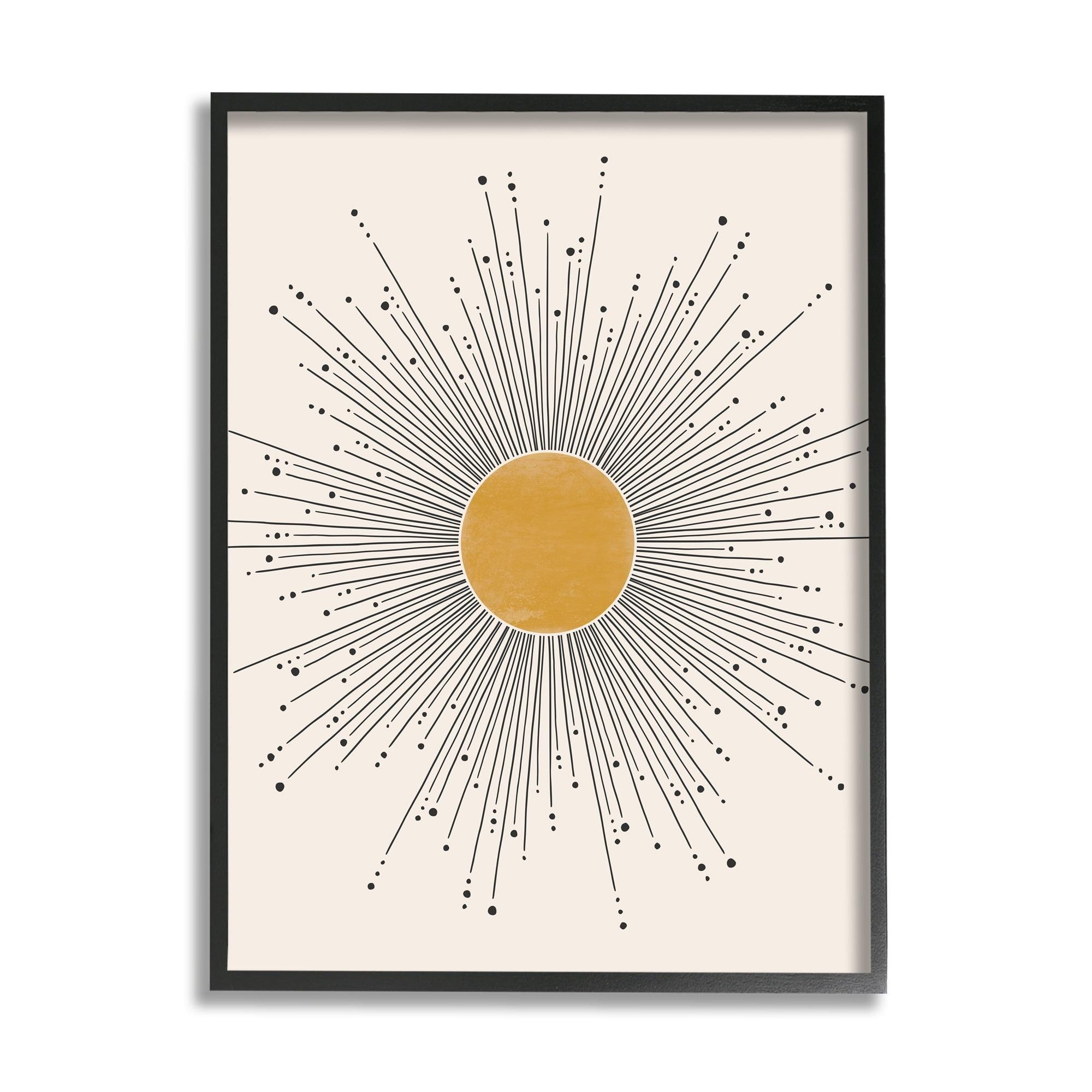 Stupell Industries Art Deco Summer Sun Geometric Line Bursts Outer Space Painting Black Framed Art Print Wall Art, 16 x 20