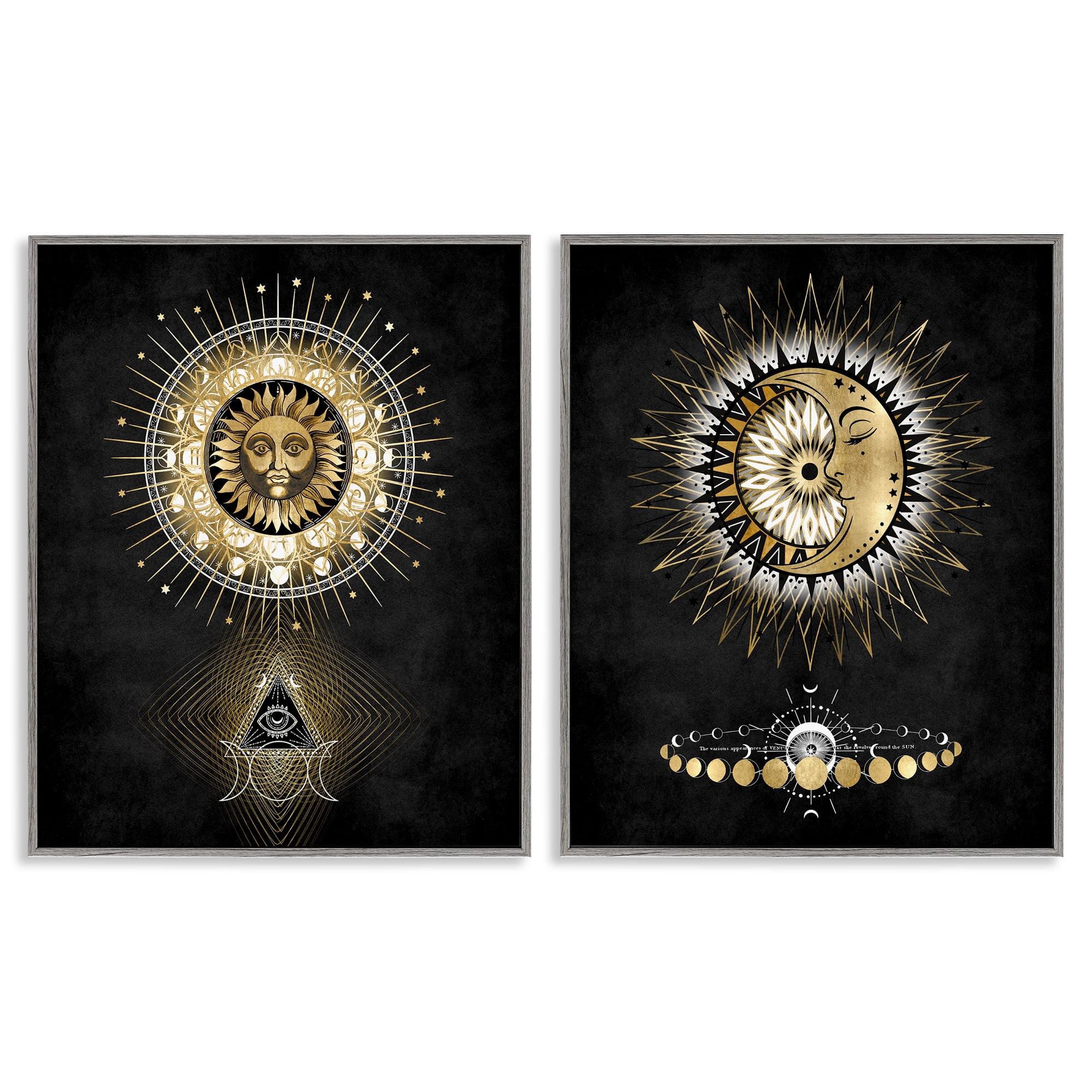 Stupell Industries Astral Eye & Moon Phases Astrology & Stars Painting Gray Framed Art Print Wall Art, 24 x 30, Set of 2