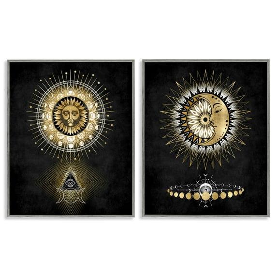 Stupell Industries Astral Eye & Moon Phases Astrology & Stars Painting Gray Framed Art Print Wall Art, 24 x 30, Set of 2