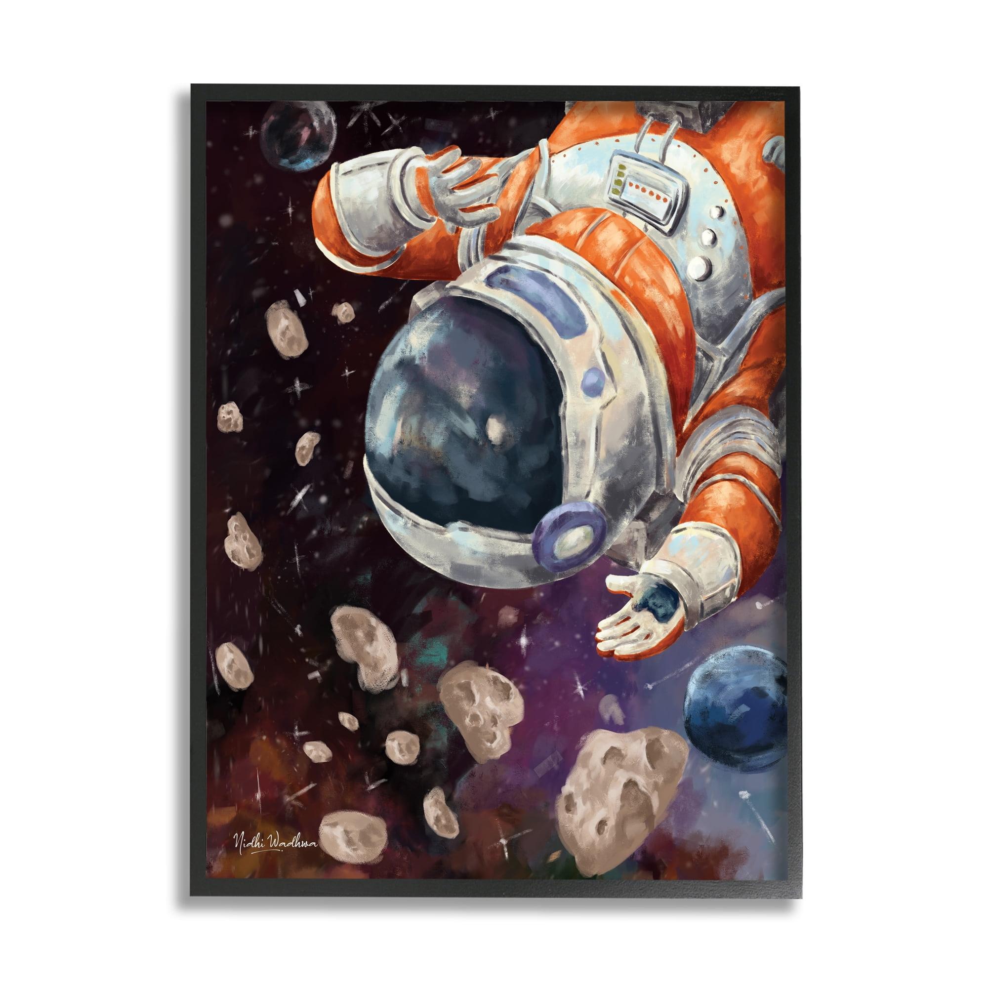 Astronaut and Space Asteroids Canvas Art for Kids, 11 x 14