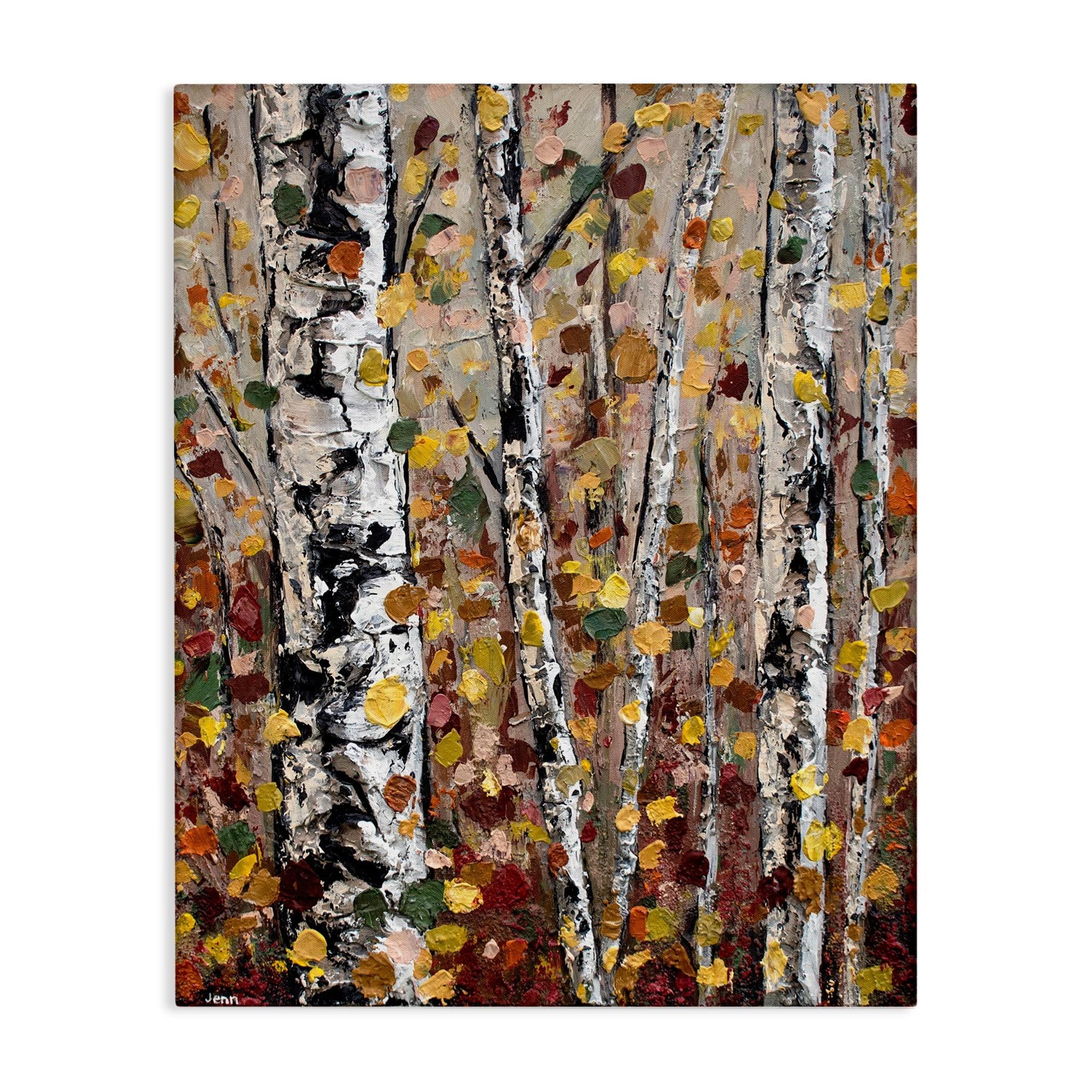 Stupell Industries " Autumn Birch Trees Abstract Leaves " by Jen Seeley Painting Print