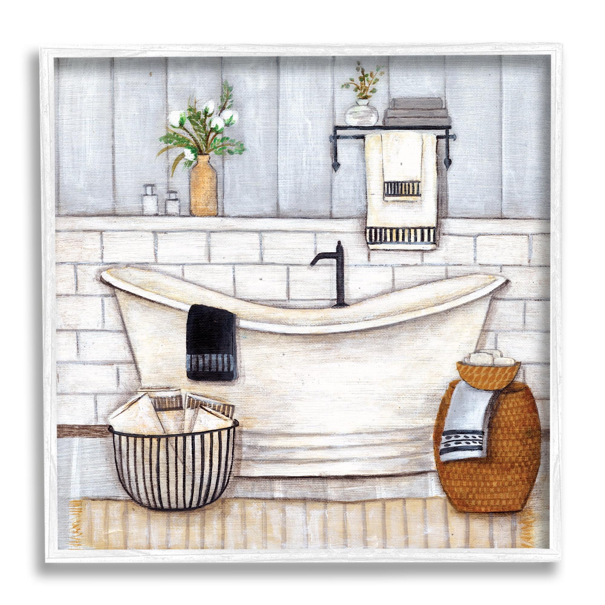 Stupell Industries Bathroom Farmhouse Style Tub Neutral Grey Drawing, 24 x 24,Design by Yellow Café