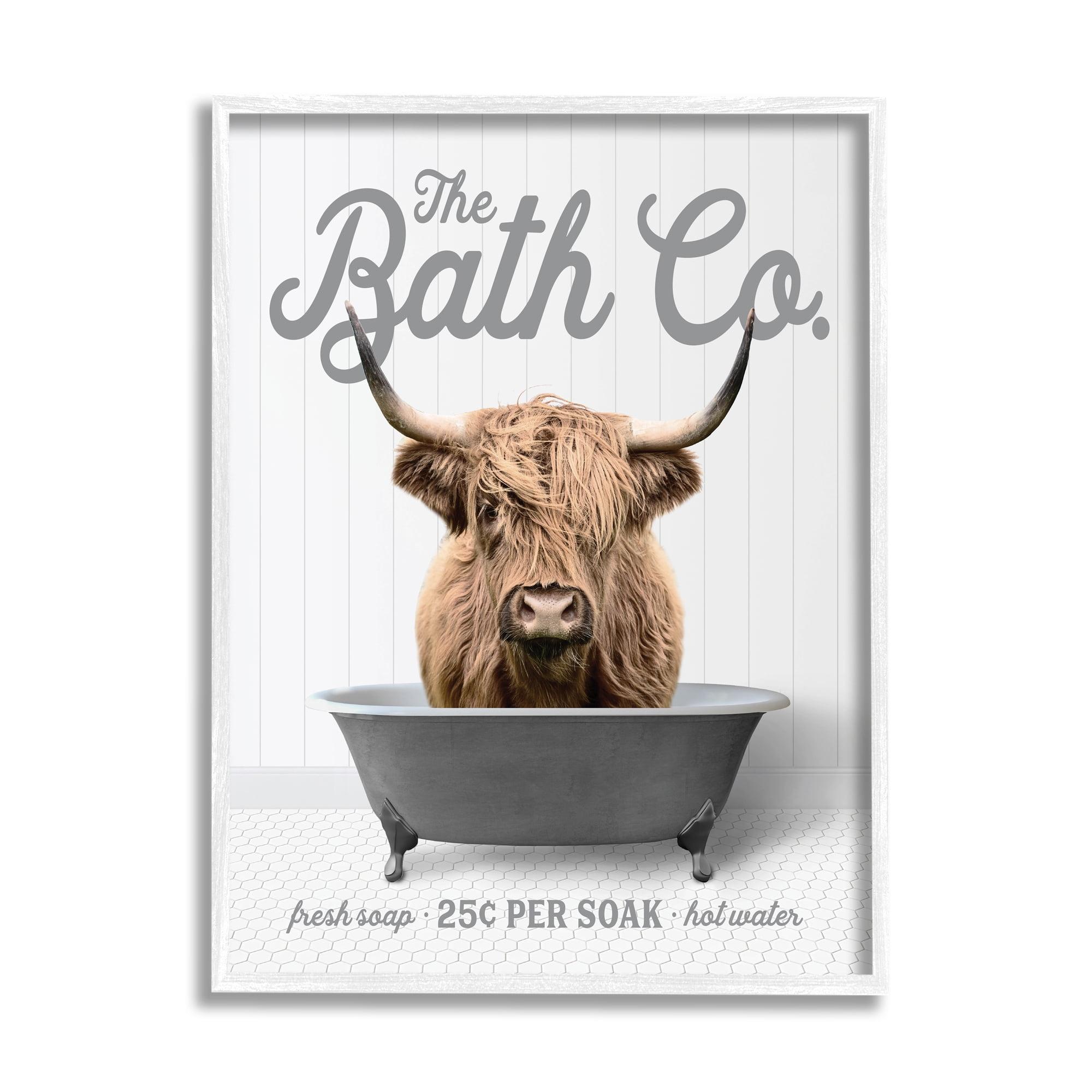 AXXPosters Cute Highland Cow Picture Wall Decor Highland Cattle in Bathtub Canvas Painting Village Animals Picture for Bathroom Decor Frame（Bathroom Animal-3，12.00" x 18.00"）