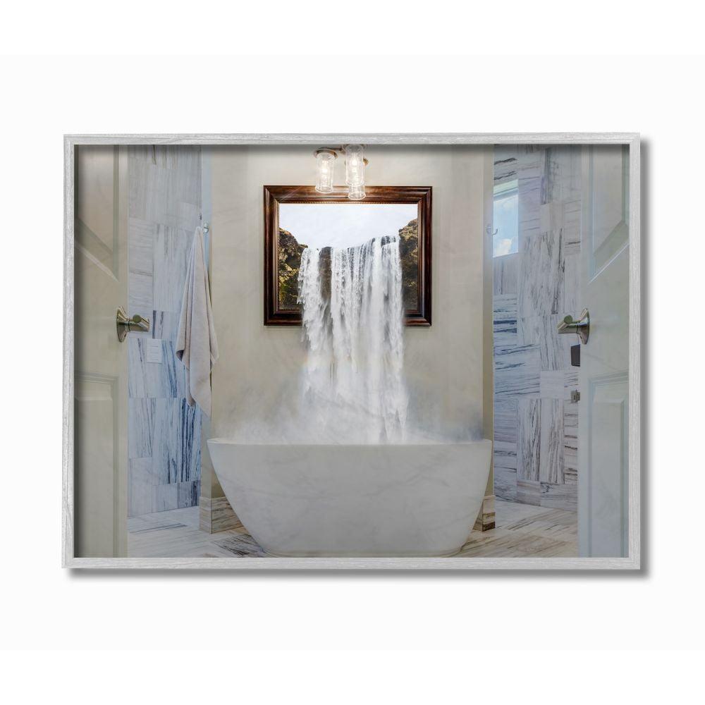 Gray Framed Abstract Bathtub Waterfall Canvas Print