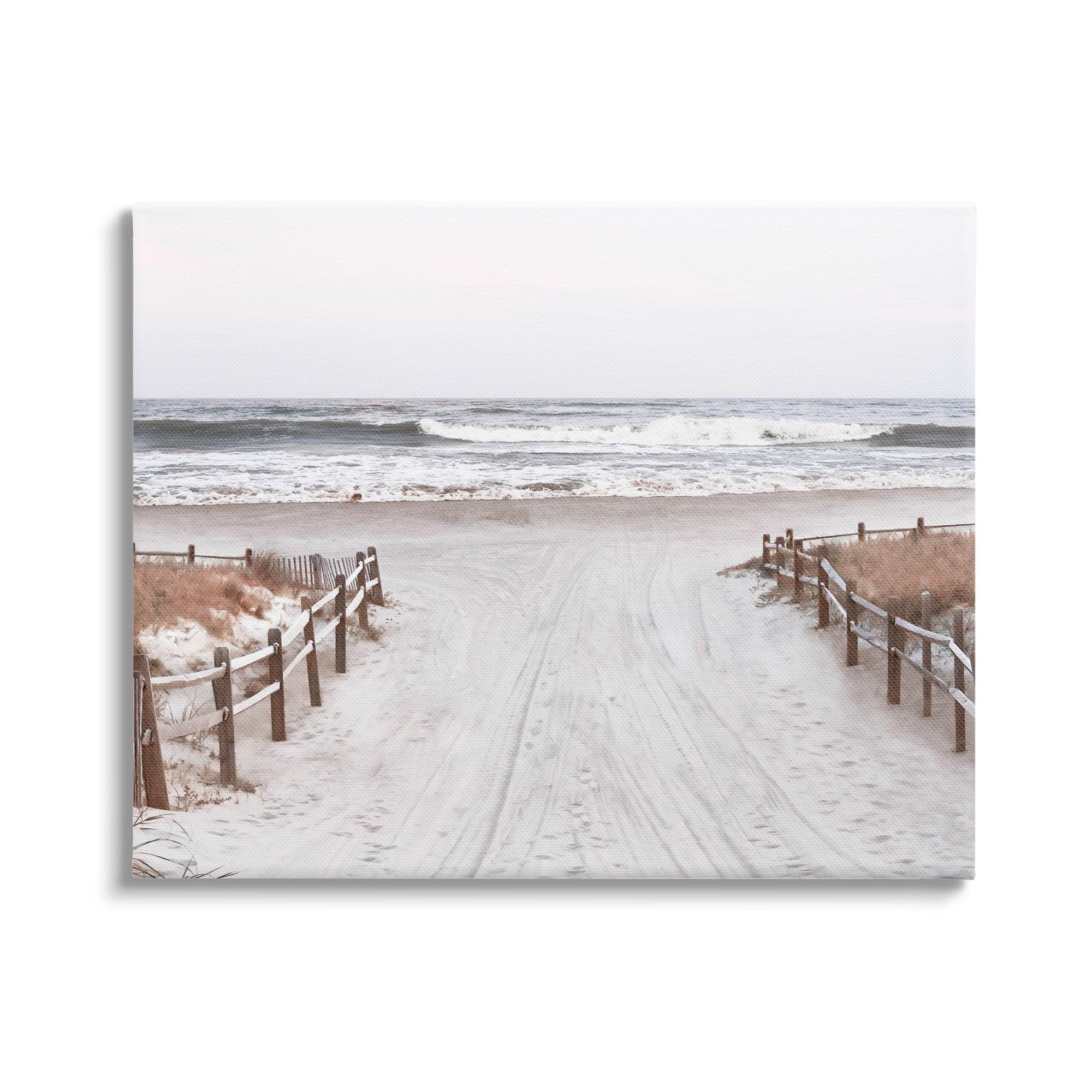 Stupell Industries Beach Waves Foggy Horizon Gallery Wrapped Canvas Wall Art