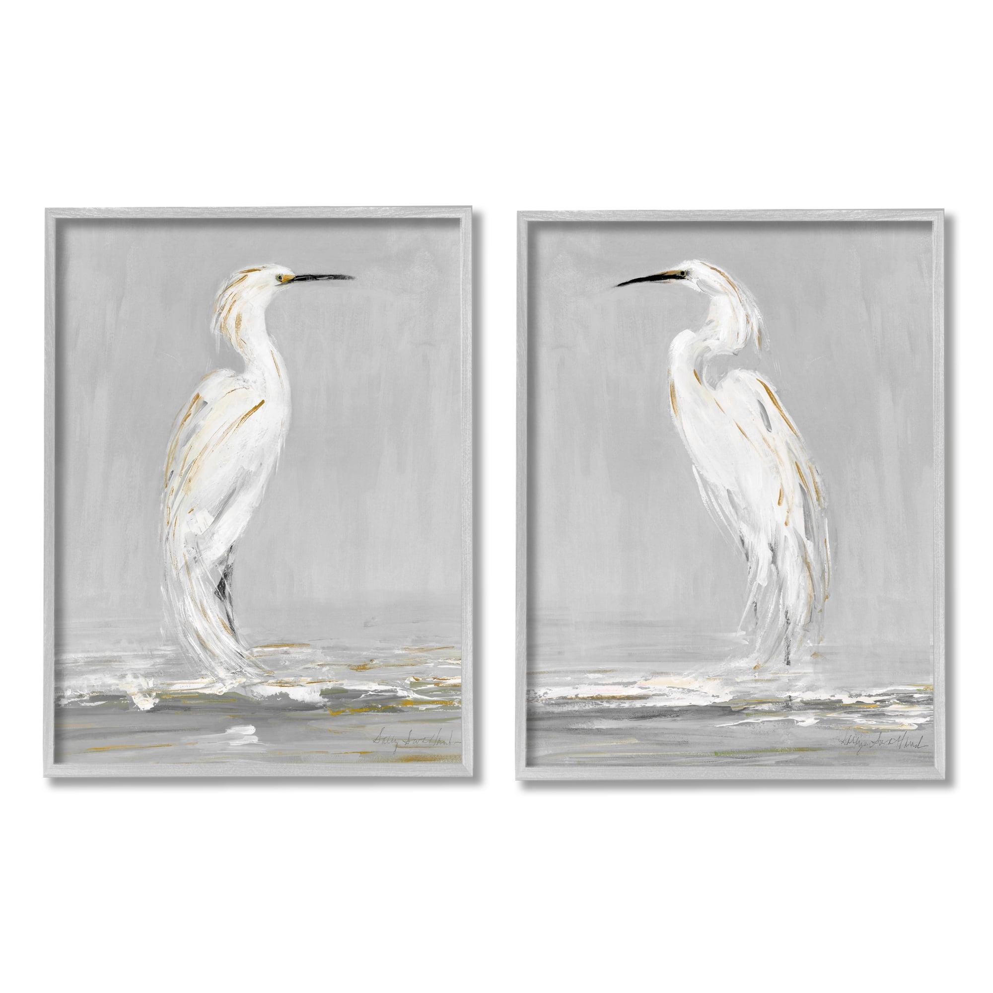 Tranquil White Birds Gray Framed Wall Art Set