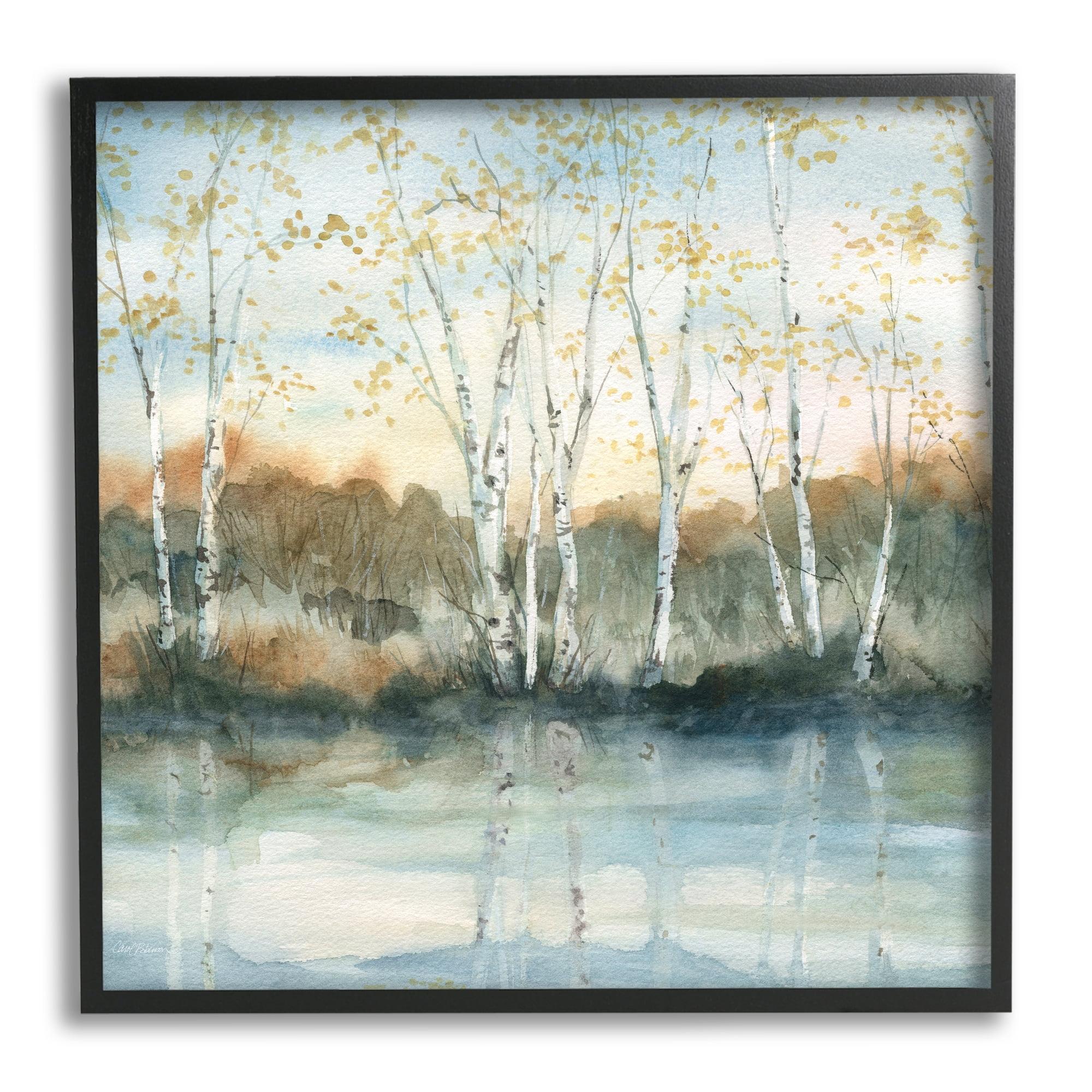 Birch Tree Reflections Landscape Canvas Print with Black Frame