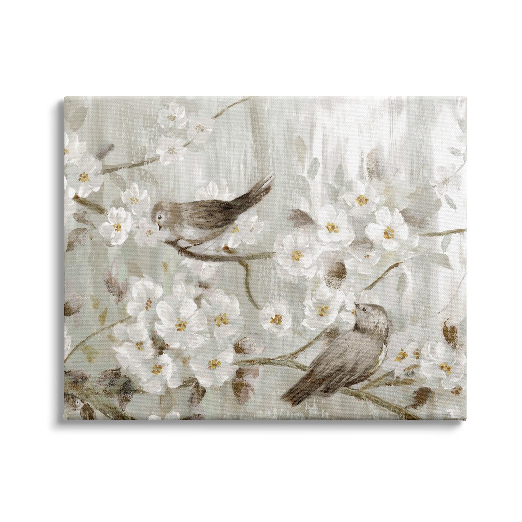 Spring Blossom Tree Branches with Birds Canvas Wall Art