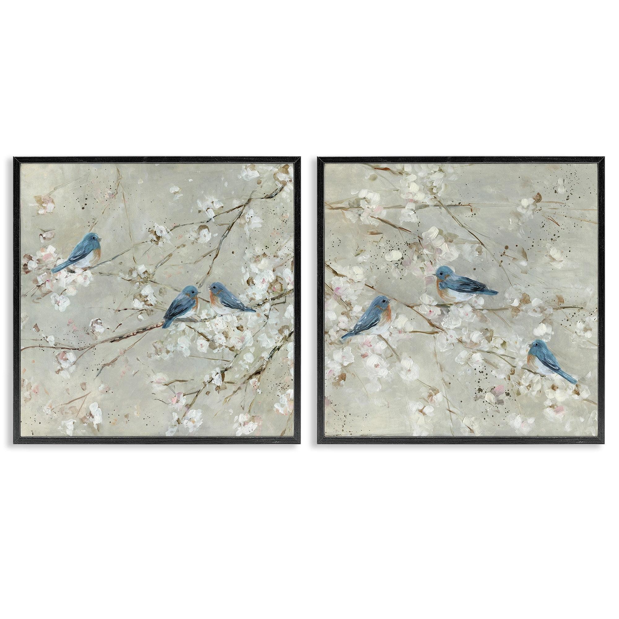 Stupell Industries Blue Birds Perched Tree Blossoms Spring Scene, 17 x 17, Design by Sally Swatland
