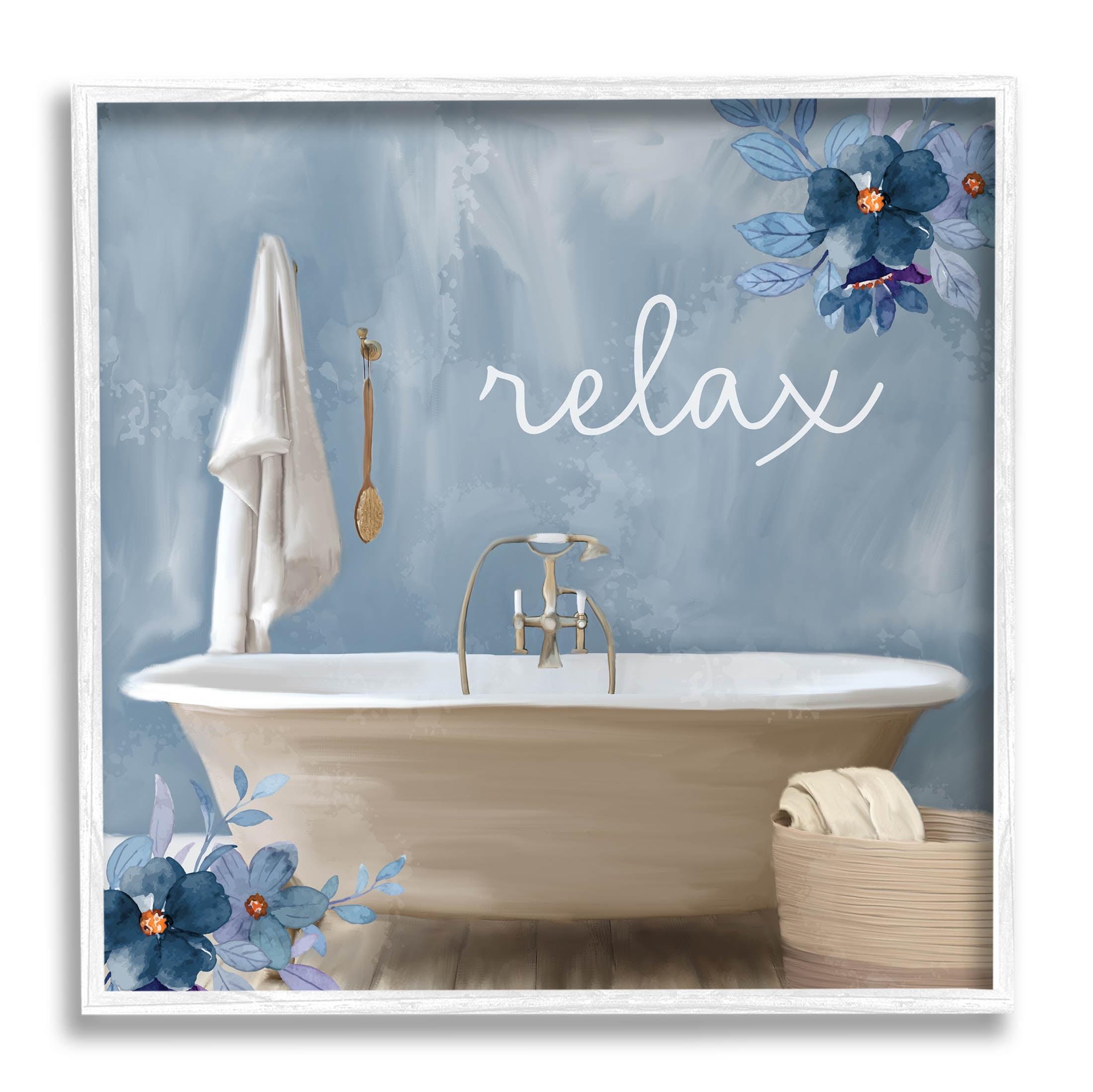 " Blue Floral Relax Bathroom Scene " by Kim Allen Painting Print