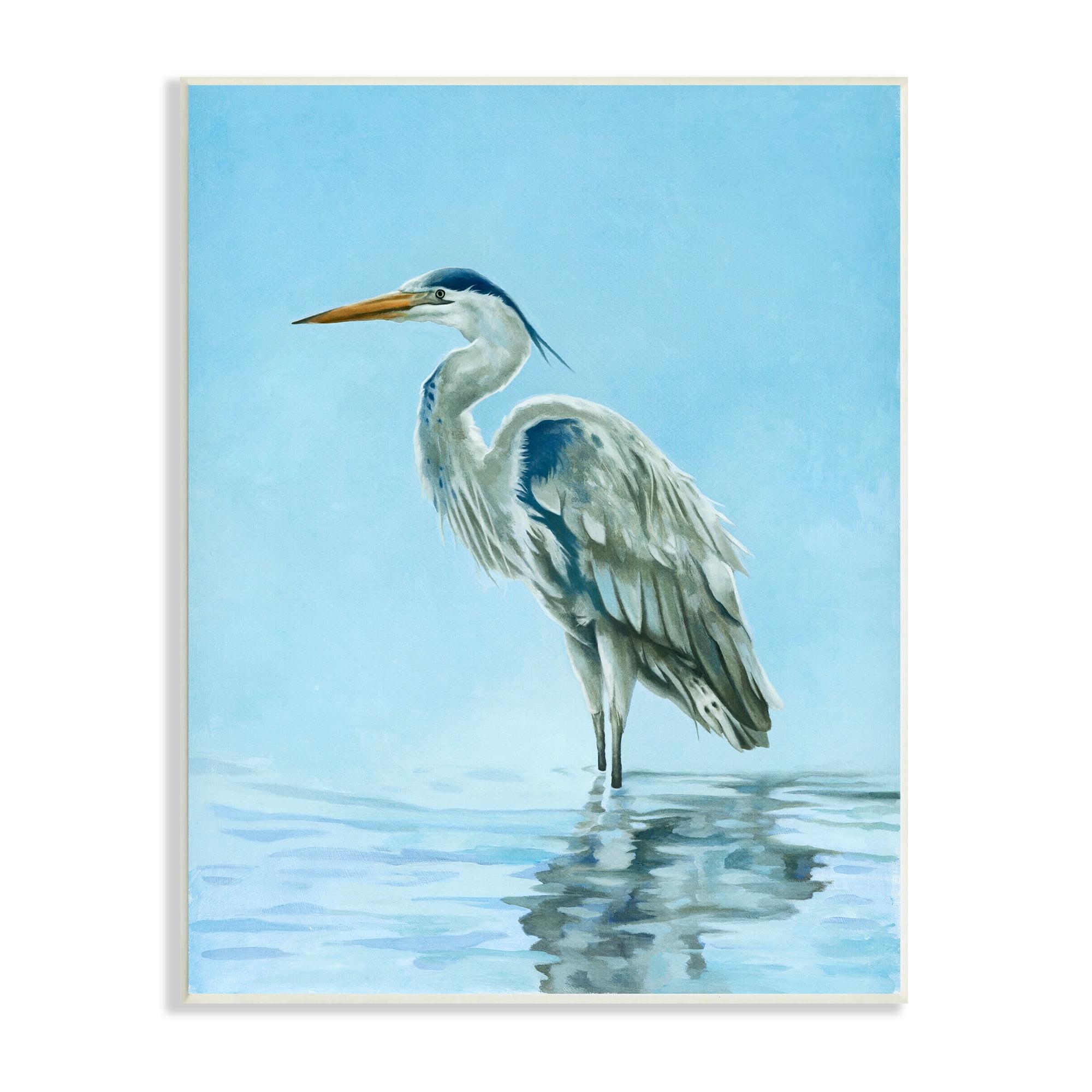 Blue Heron Aquatic Bird Painting on MDF Wood, 13 x 19