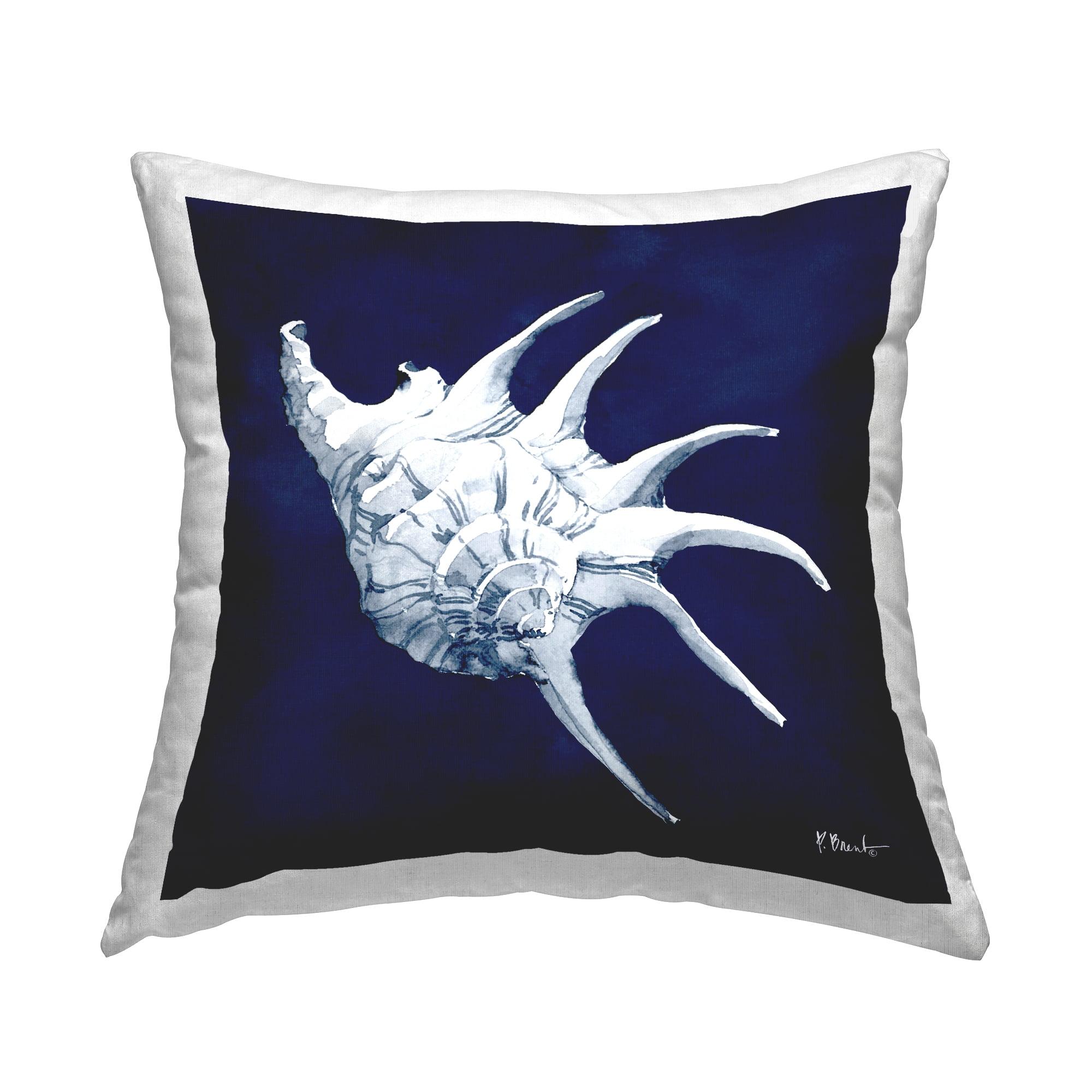 Stupell Industries Blue Horned Conch Shell Sea Life Design by Paul Brent Throw Pillow