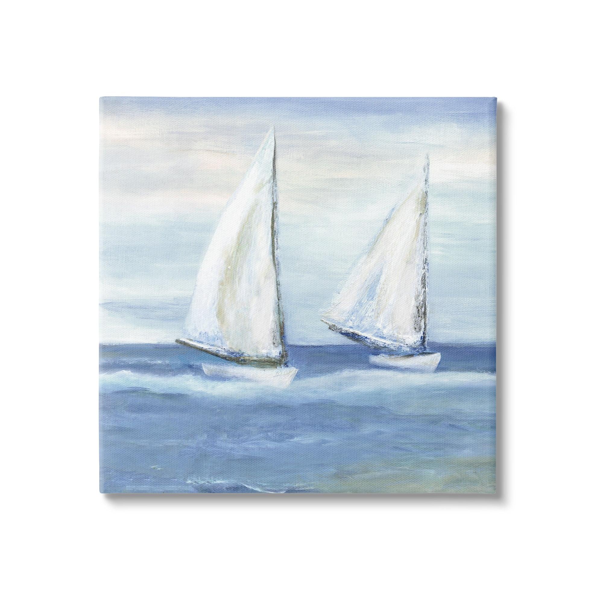 Stupell Industries Au-398-Canvas " Blue Sailboats Ocean Splash " by Marilyn Dunlap Painting Print