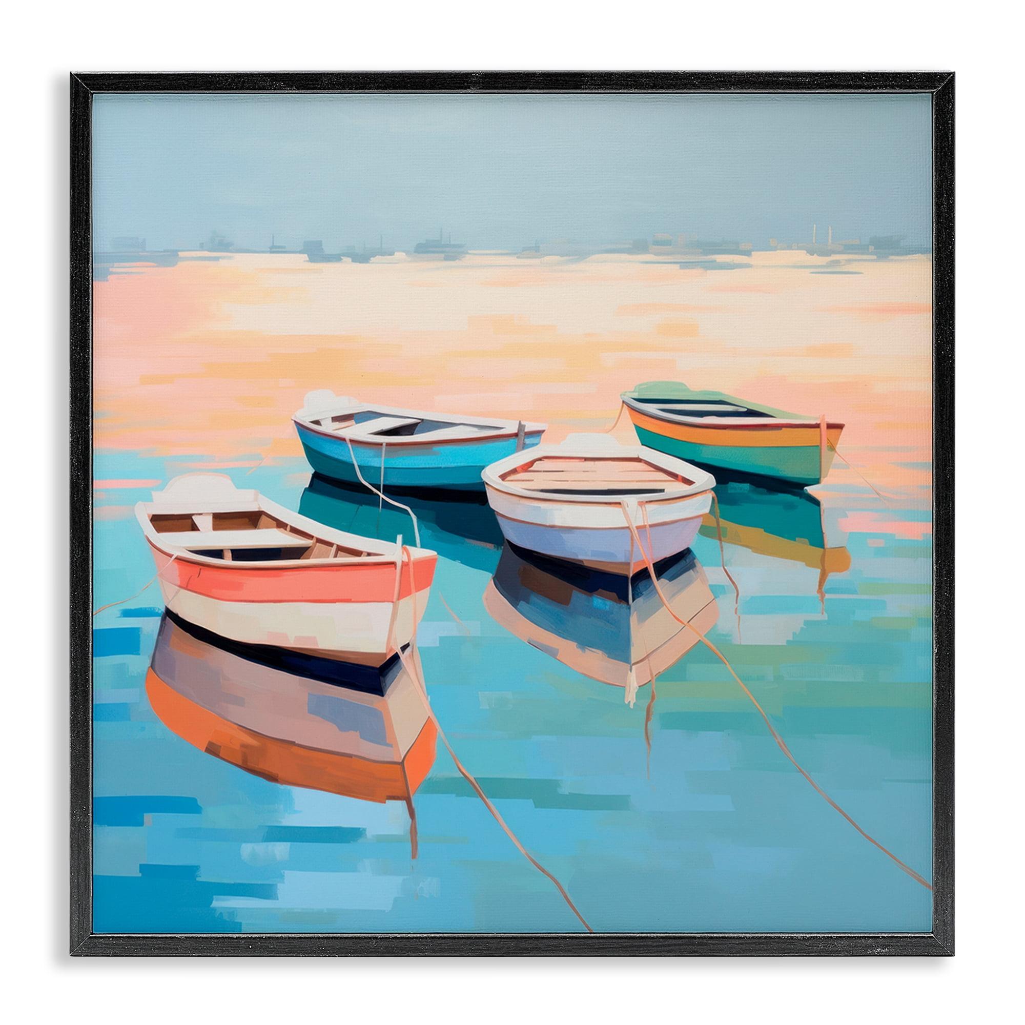 Stupell Industries Boat Reflection Shore Transportation Painting Black Framed Art Print Wall Art, 17 x 17