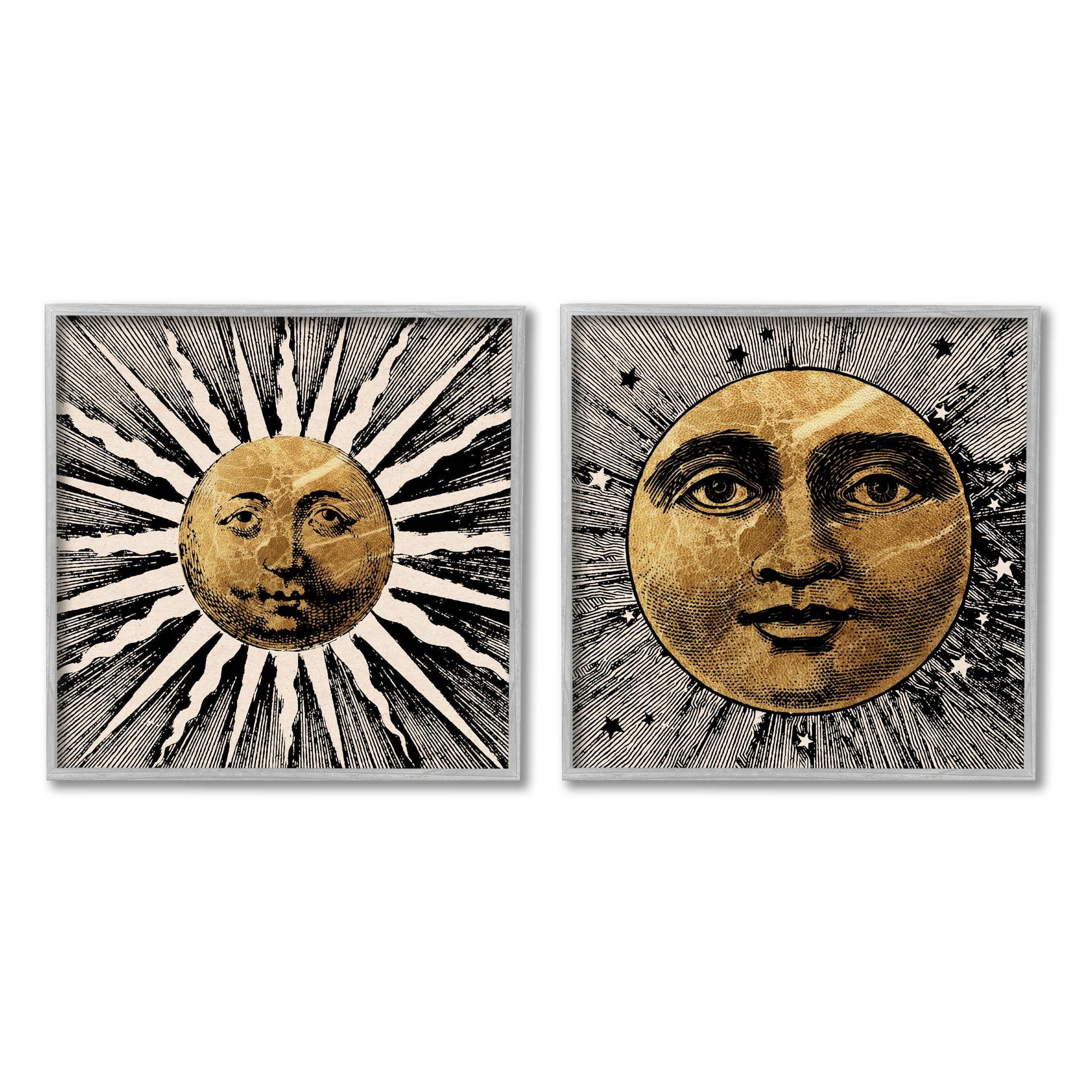 Gray Framed Boho Sun & Moon Wall Art Set, 12 x 12