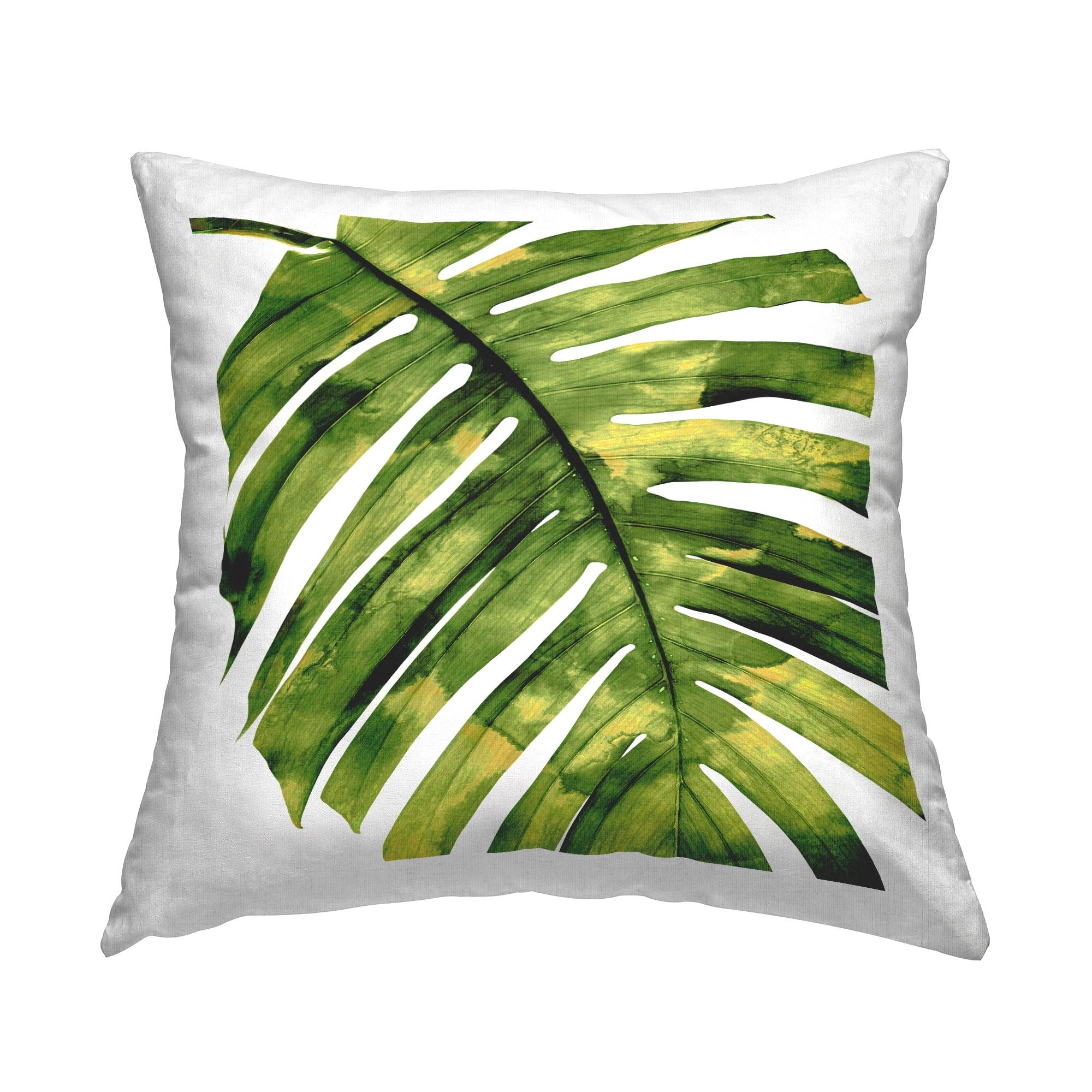 Green Monstera Leaf Print Square Throw Pillow