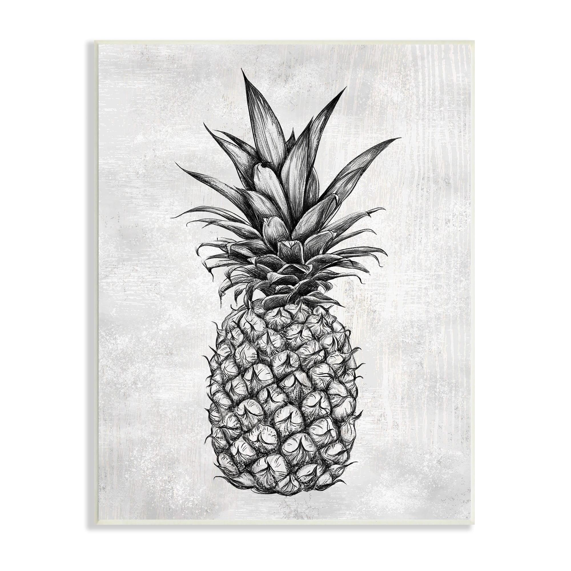 Stupell Industries Bold Pineapple Line Drawing Rustic Pattern Black White, 13 x 19,Design by Ziwei Li