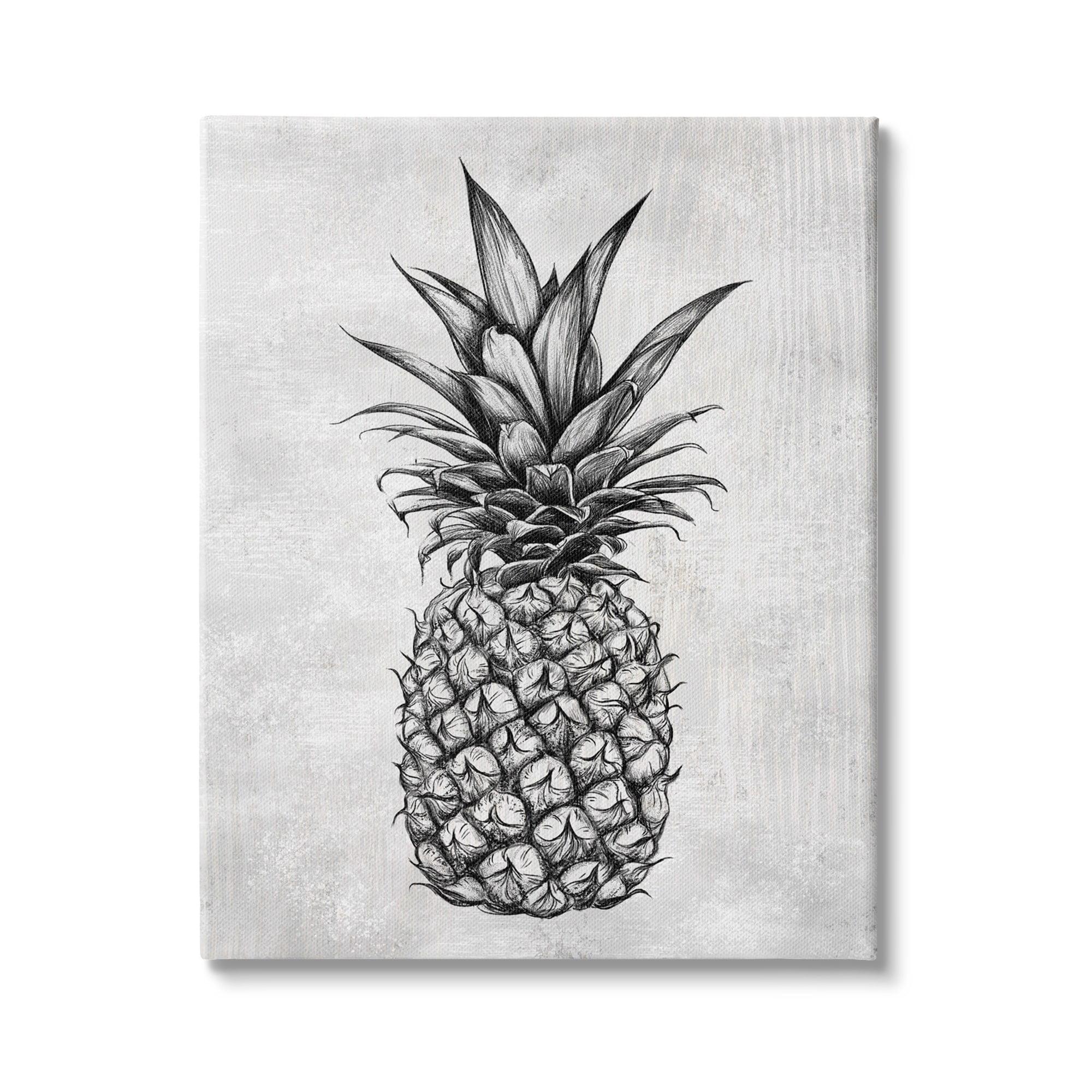 Stupell Industries Bold Pineapple Line Drawing Rustic Pattern Black White, 16 x 20,Design by Ziwei Li