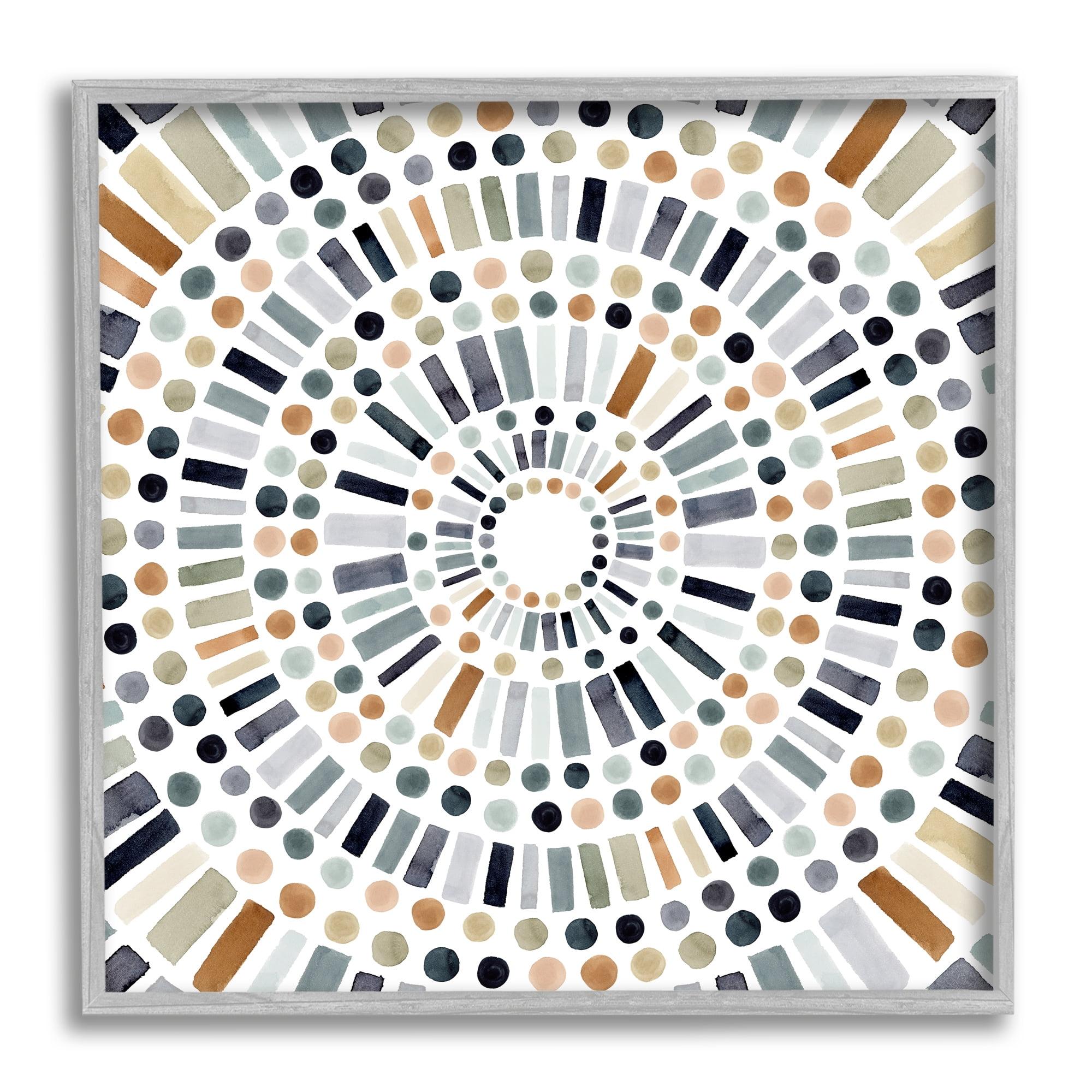 Gray Framed Abstract Mosaic Circle Pattern Wall Art, 12x12